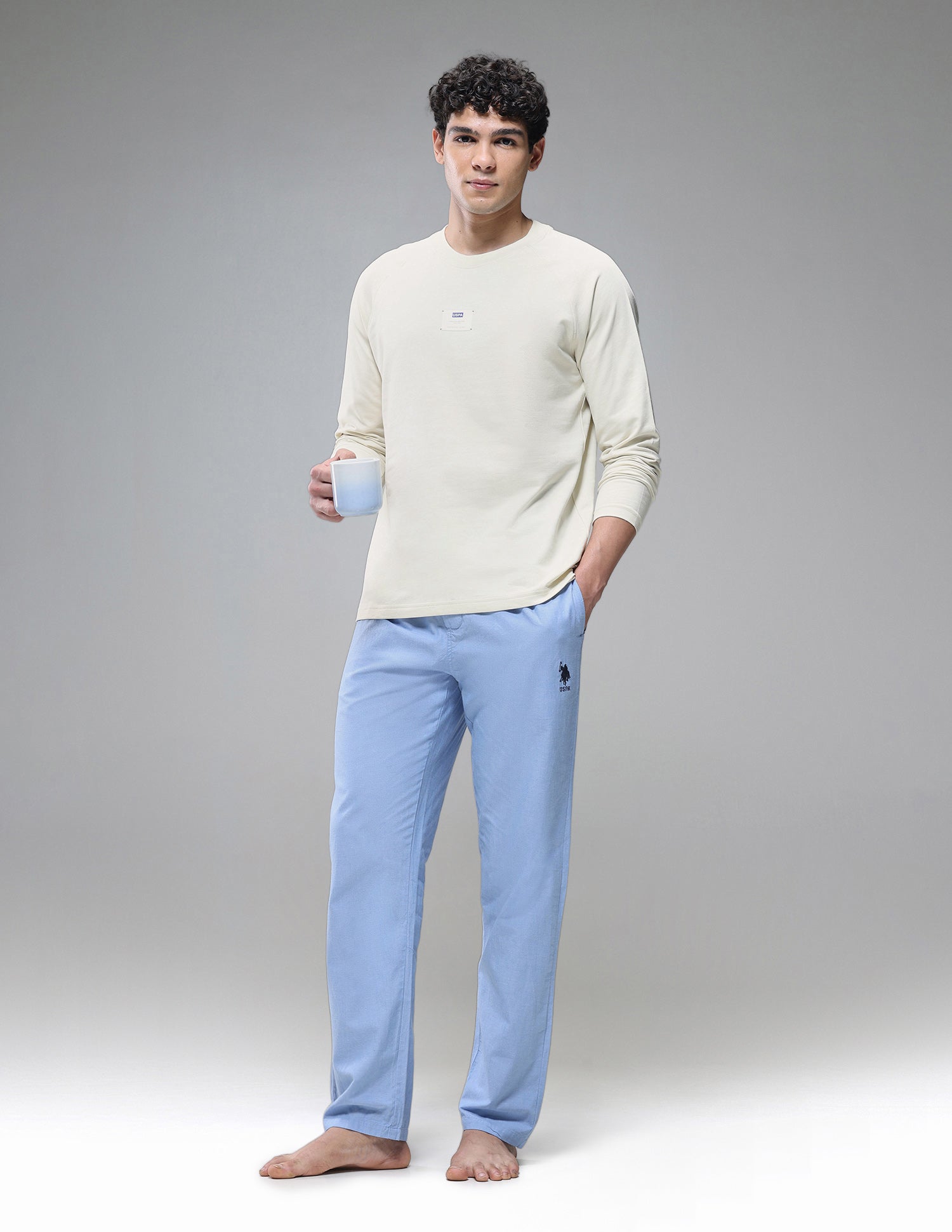 Raglan Full Sleeve Loopknit Lounge T-Shirt Bone White - U.S. Polo Assn. India | Large