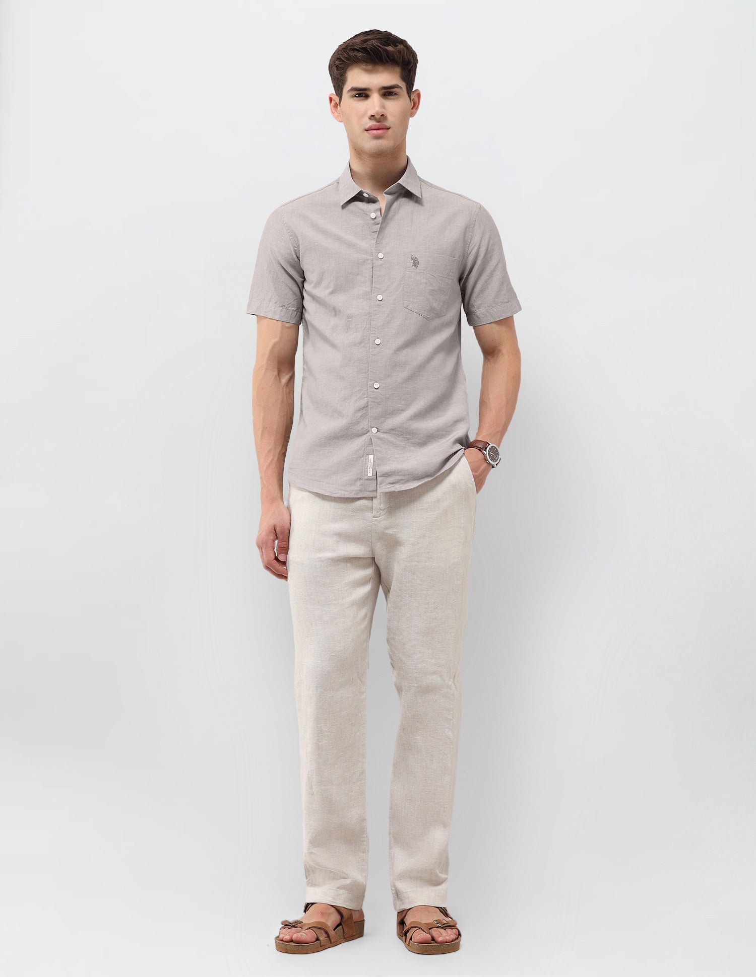 Solid Tailored Fit Shirt Khaki - U.S. Polo Assn. India | Large