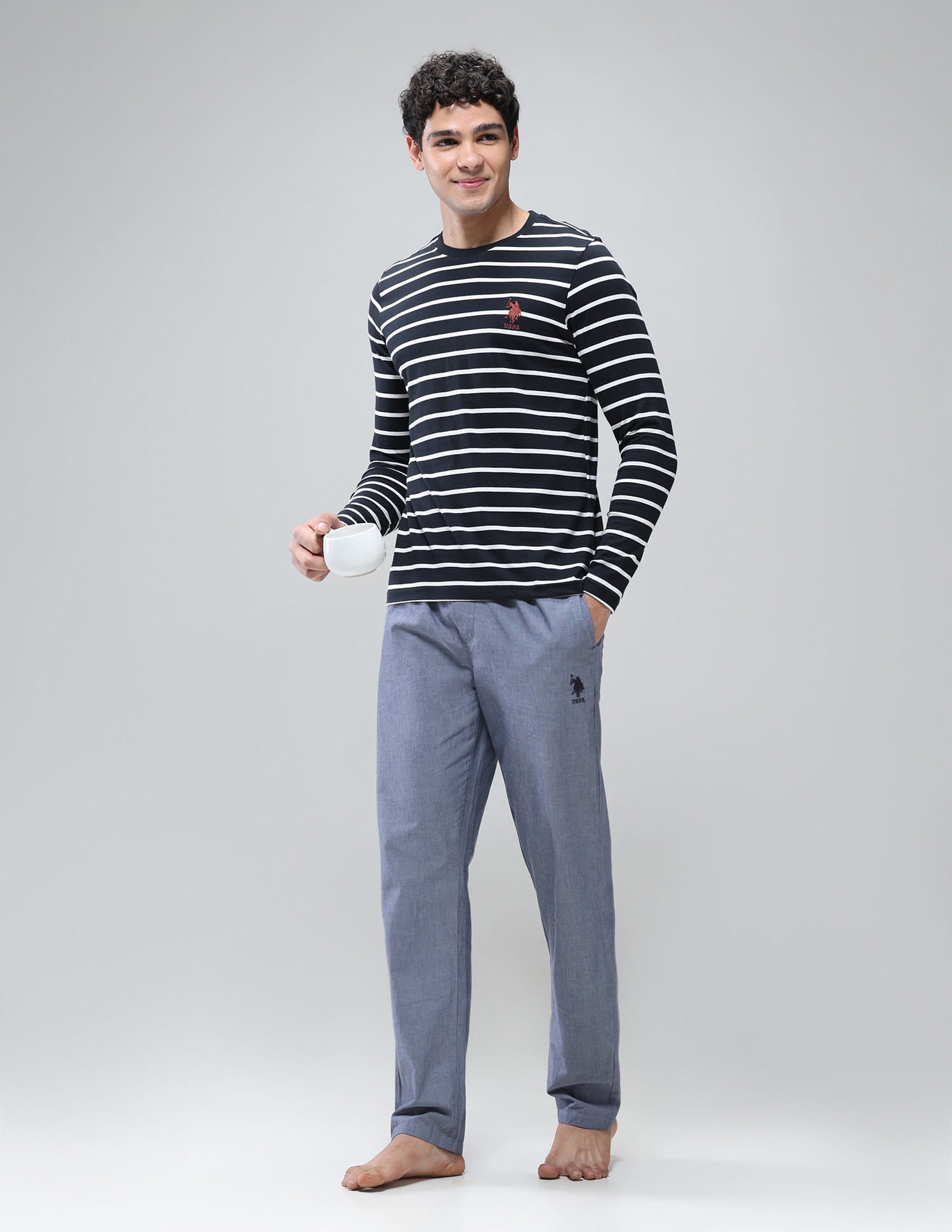 Comfort Fit Stripe Cotton I689 Lounge T-Shirt - Pack Of 1 Navy - U.S. Polo Assn. India | Large