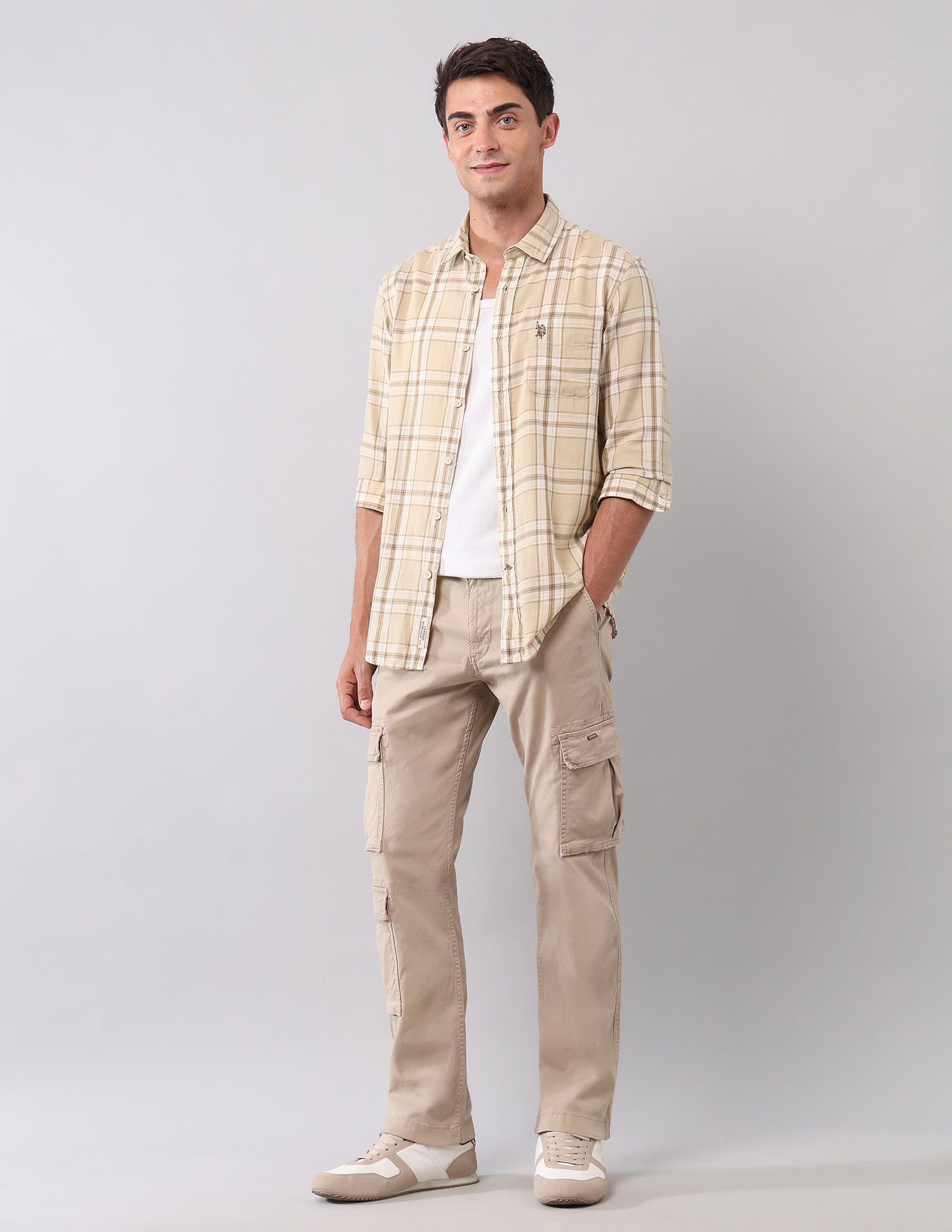 Plaid Checked Pure Cotton Shirt Dark Beige - U.S. Polo Assn. India | Large