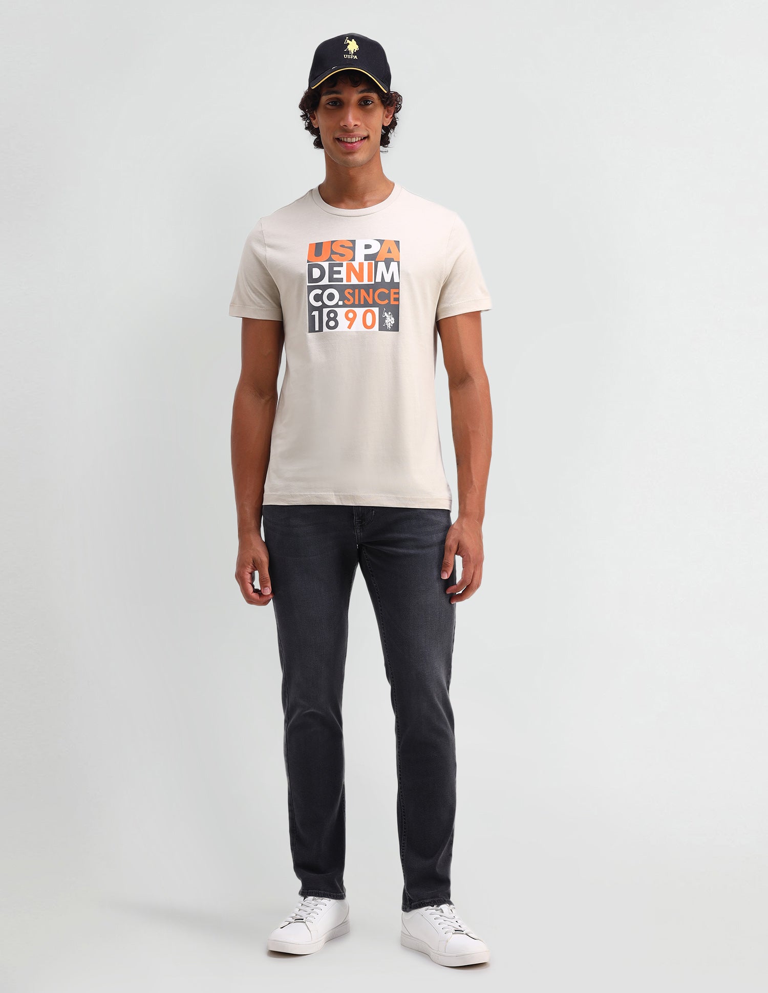 Brand Printed Cotton T-Shirt Beige - U.S. Polo Assn. India | Large