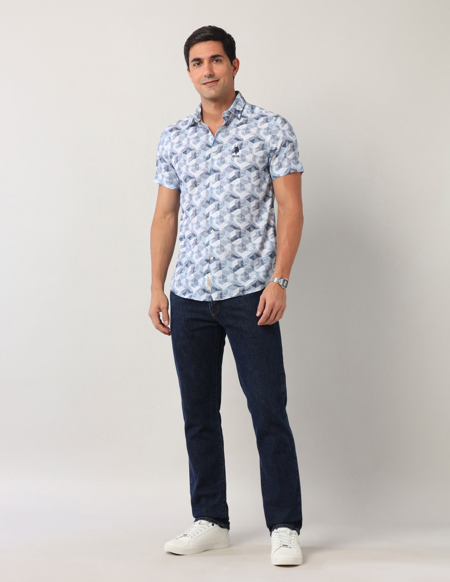 Geometric Regular Fit Shirt Blue - U.S. Polo Assn. India | Large