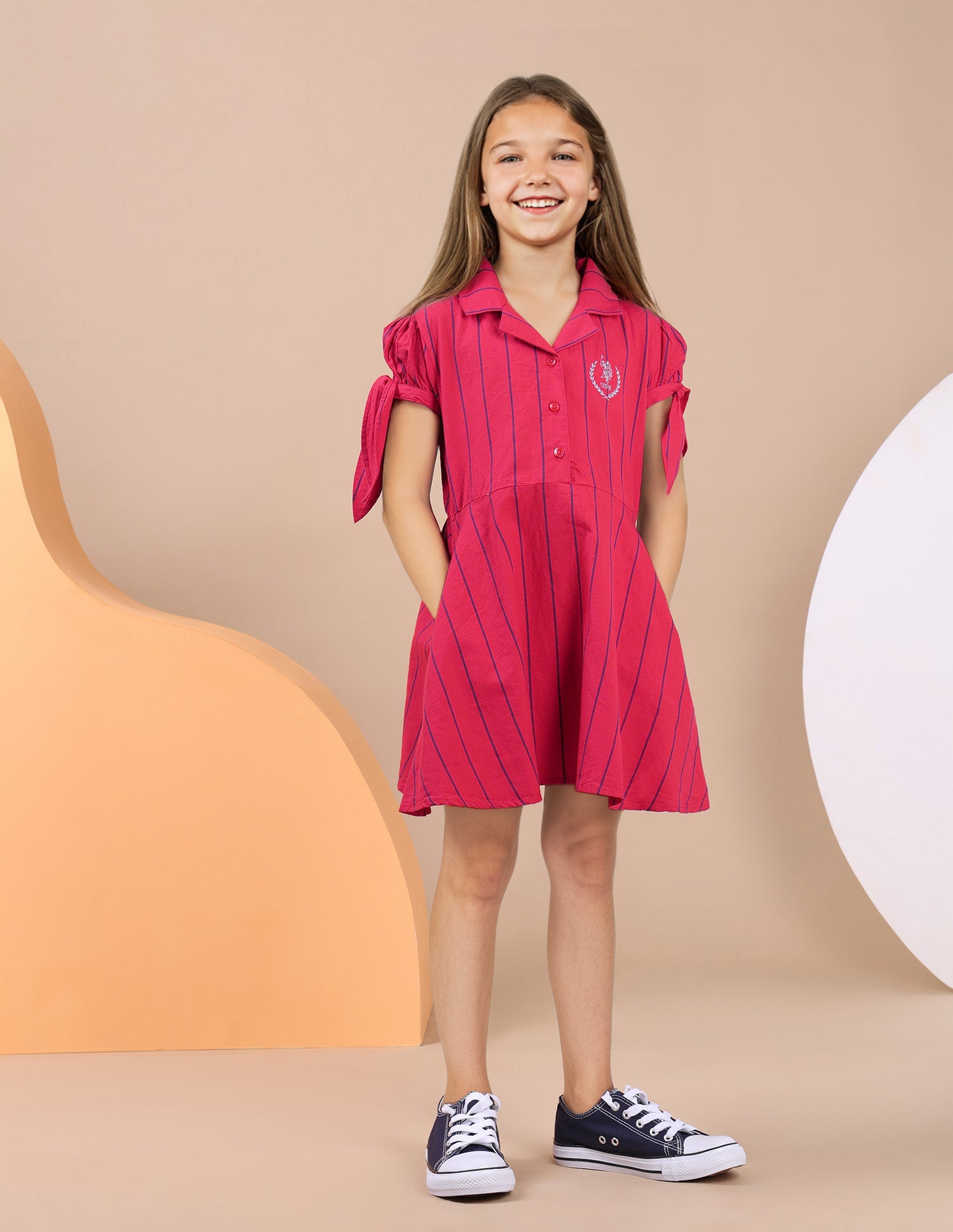 Girls Vertical Stripe Cotton Dress Red - U.S. POLO ASSN. | Large