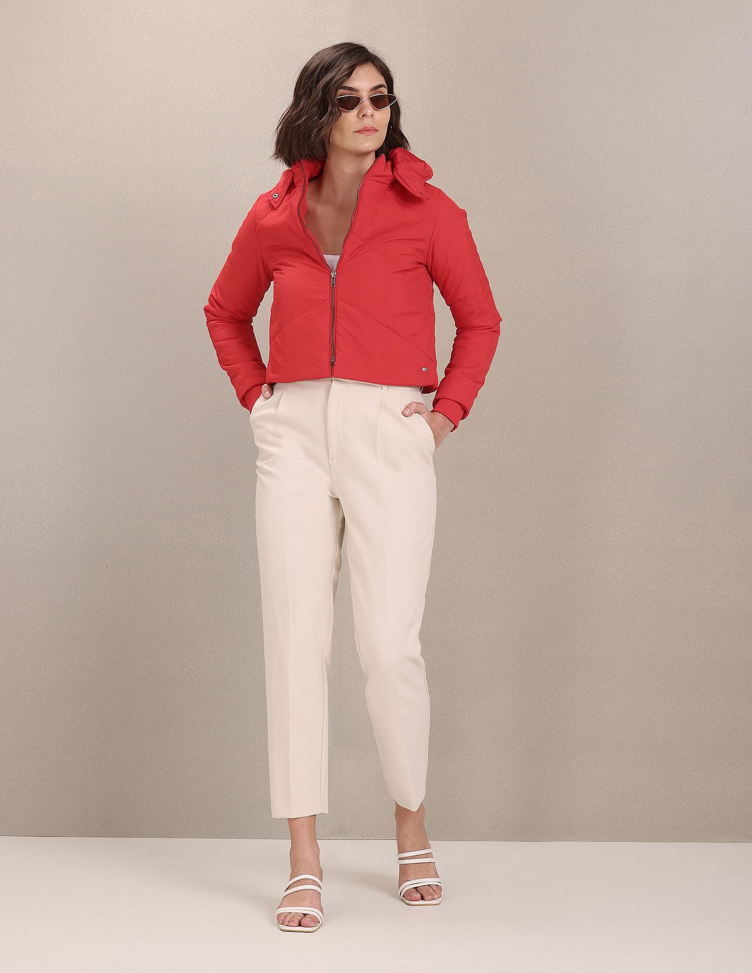 Detachable Hood Solid Cropped Jacket Red - U.S. POLO ASSN. | Large