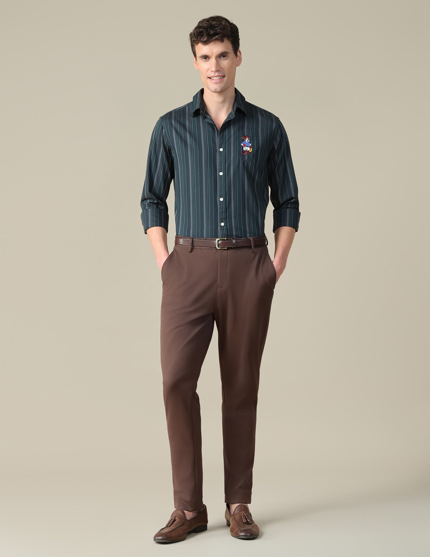 Vertical Striped Twill Shirt Dark Green - U.S. Polo Assn. India | Large