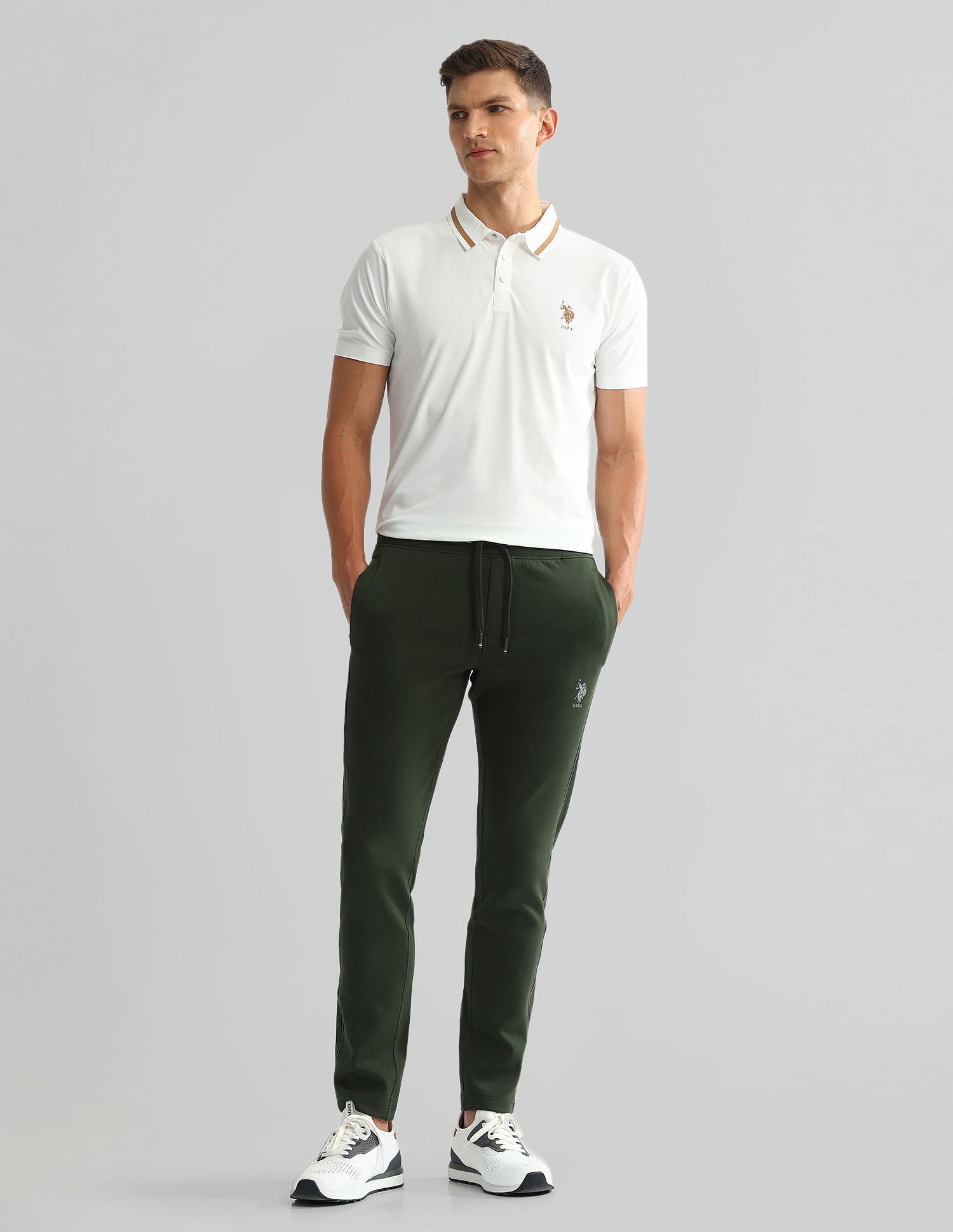 Slim Fit Mid Rise Track Pants Olive - U.S. Polo Assn. India | Large