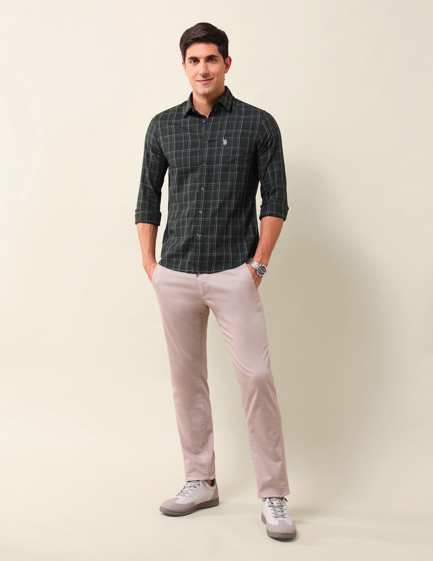 Grid Tattersall Checked Tailored Fit Shirt Dark Green - U.S. POLO ASSN. | Large