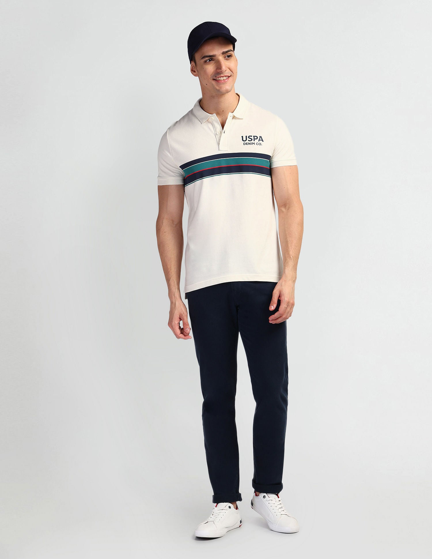 Horizontal Stripe Muscle Fit Polo Shirt White - U.S. Polo Assn. India | Large