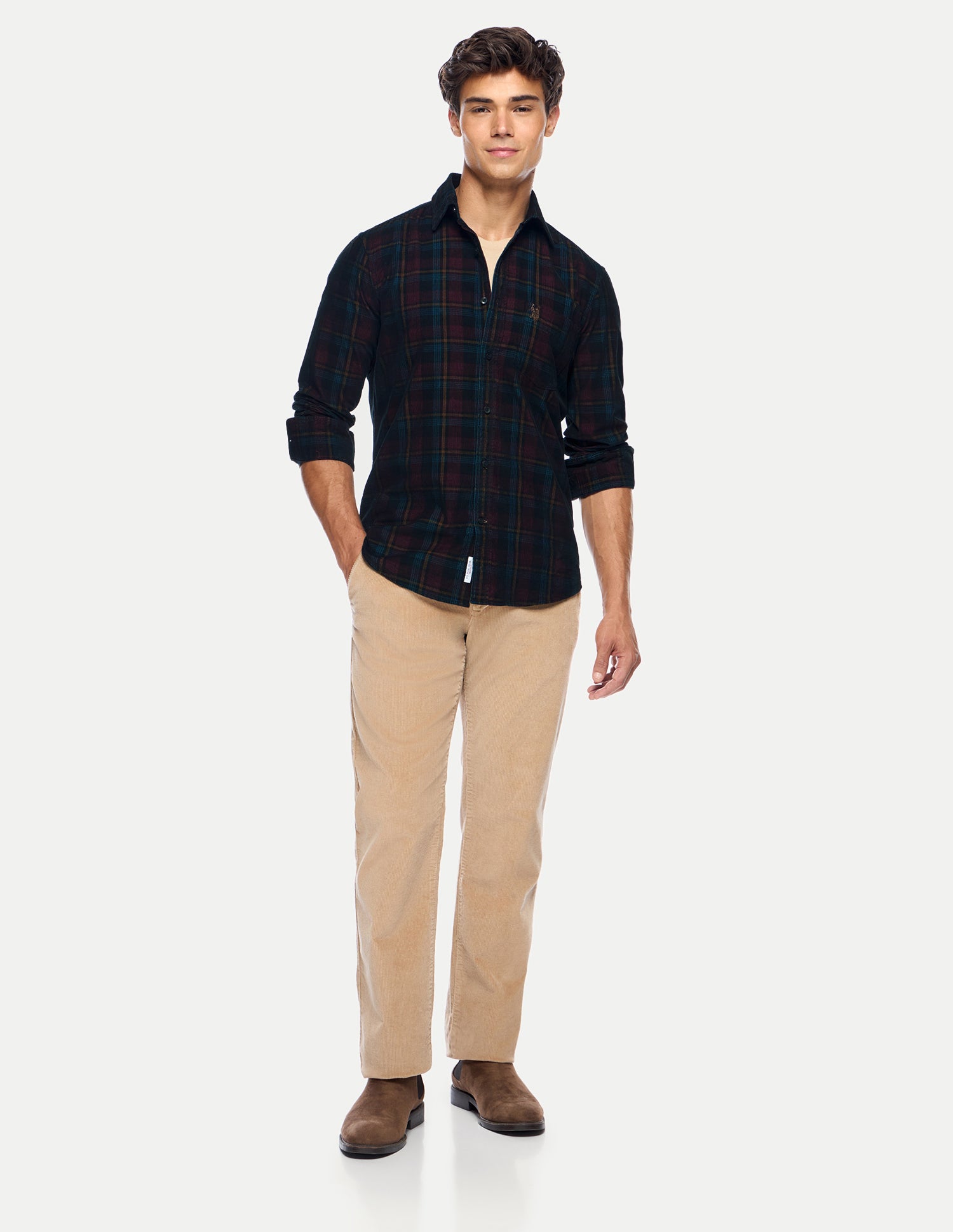 Tailored Fit Corduroy Shirt Maroon - U.S. Polo Assn. India | Large