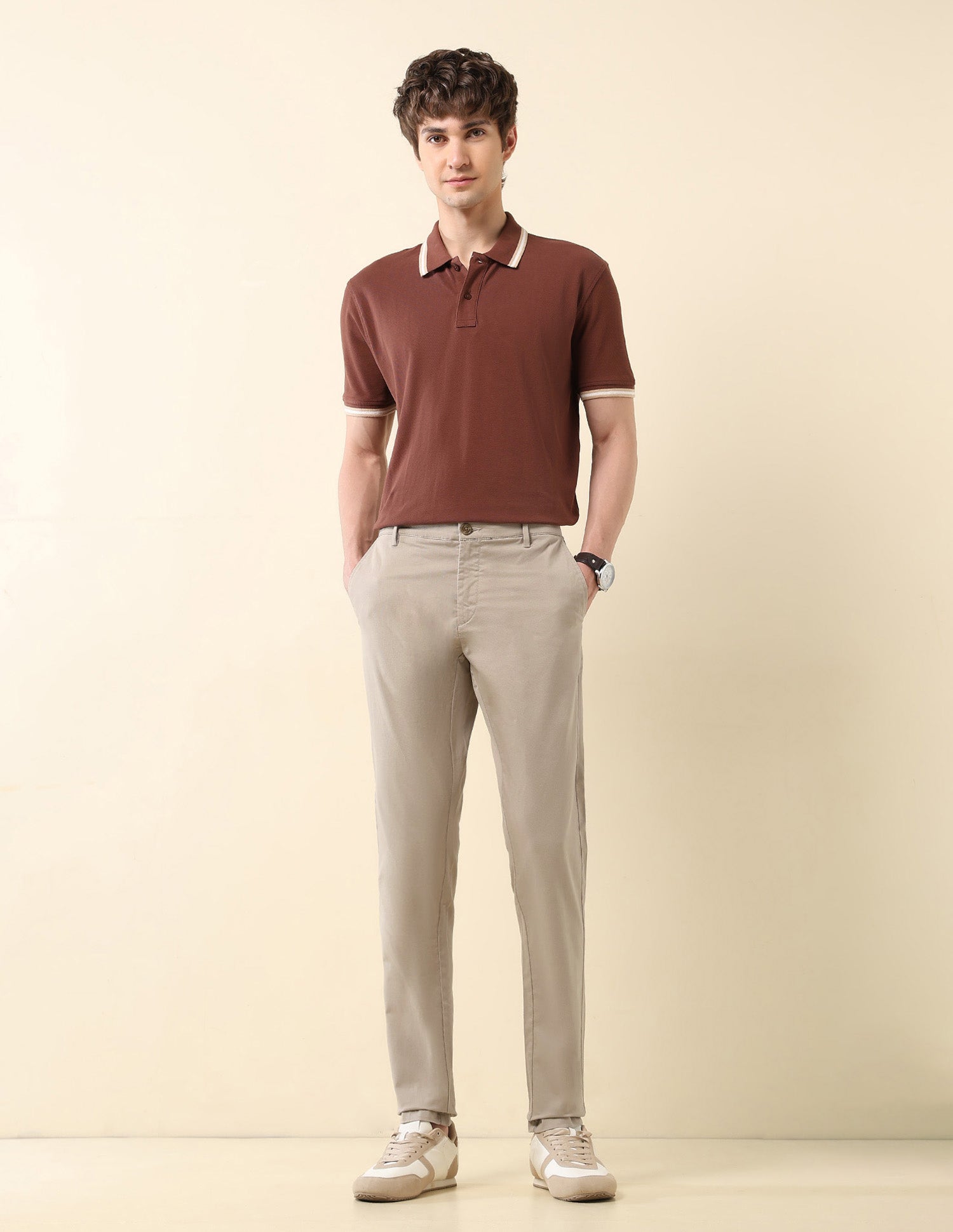 Textured Austin Slim Fit Trousers Beige - U.S. Polo Assn. India | Large