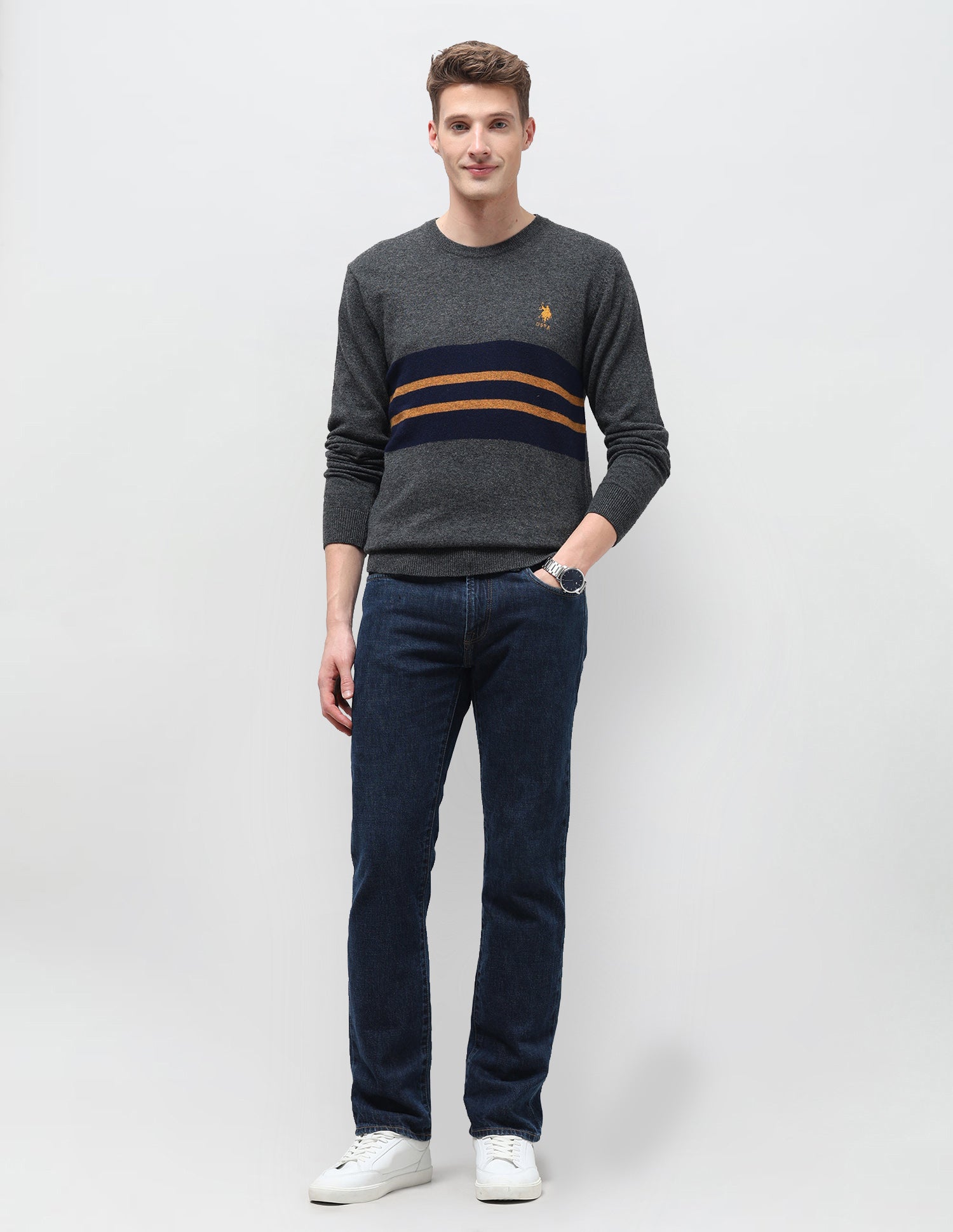 Horizontal Striped Regular Fit Sweater Charcoal - U.S. Polo Assn. India | Large