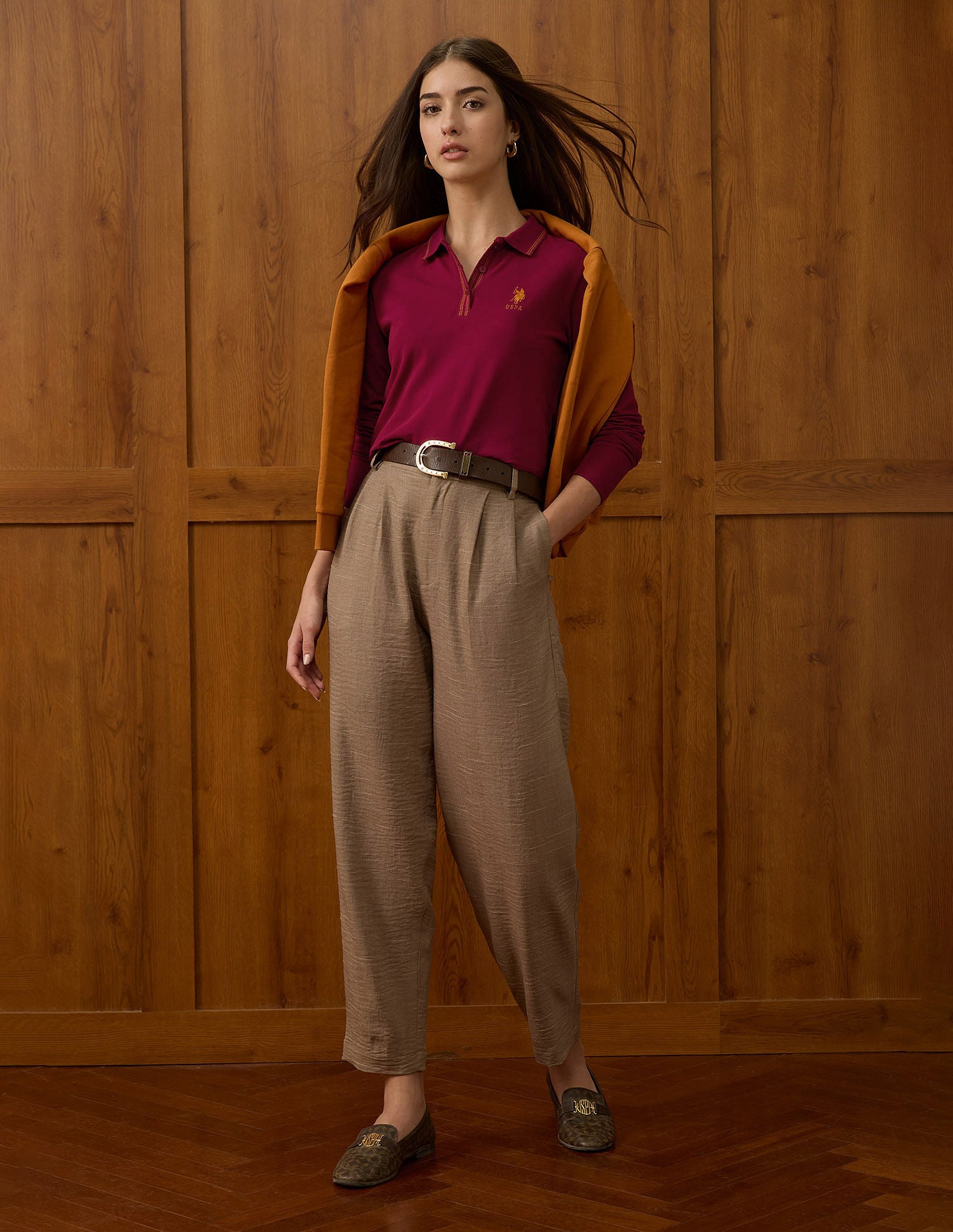 Polo Collar Cotton Tshirt With Full Sleeves Dk. Red - U.S. POLO ASSN. | Large