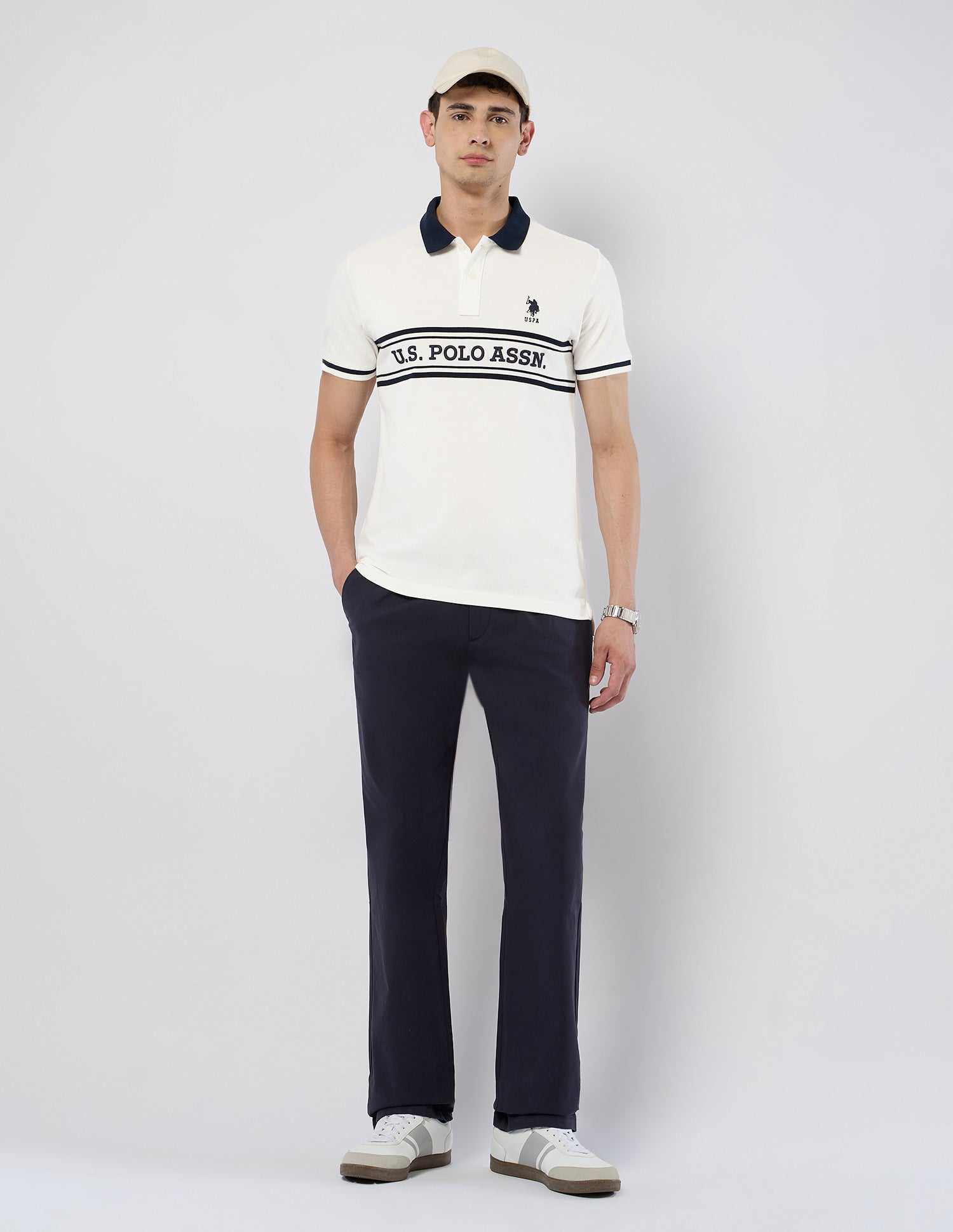 Brand Embroidered Slim Fit Polo Shirt Off White - U.S. POLO ASSN. | Large