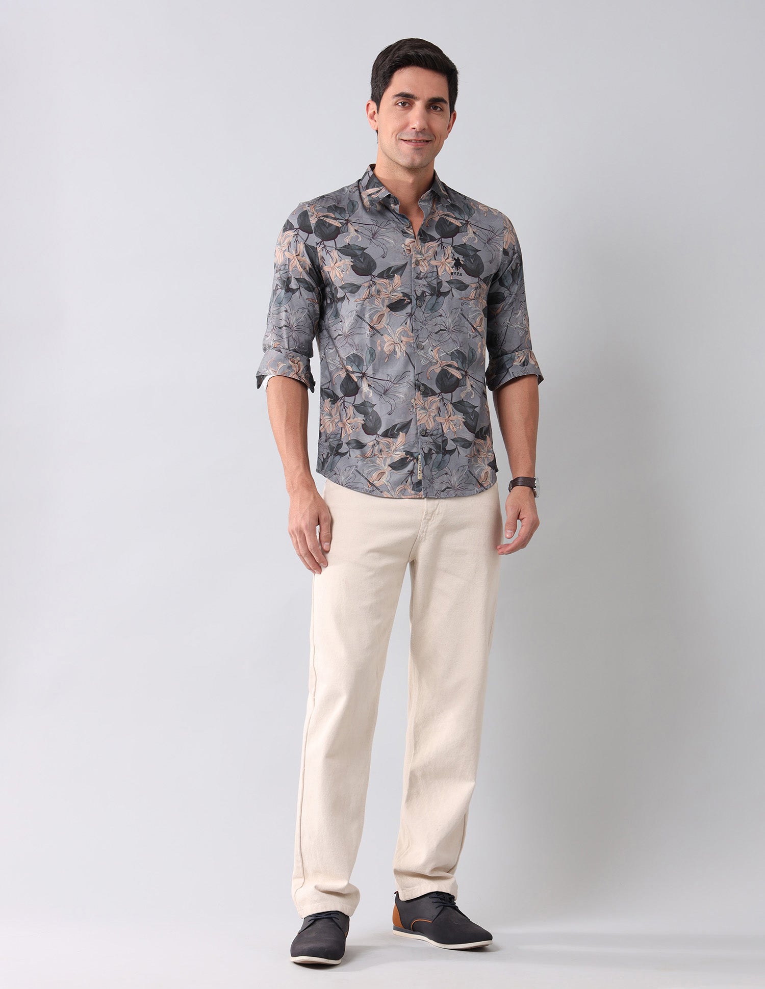 Regular Fit Floral Printed Shirt Dark Grey - U.S. Polo Assn. India | Large