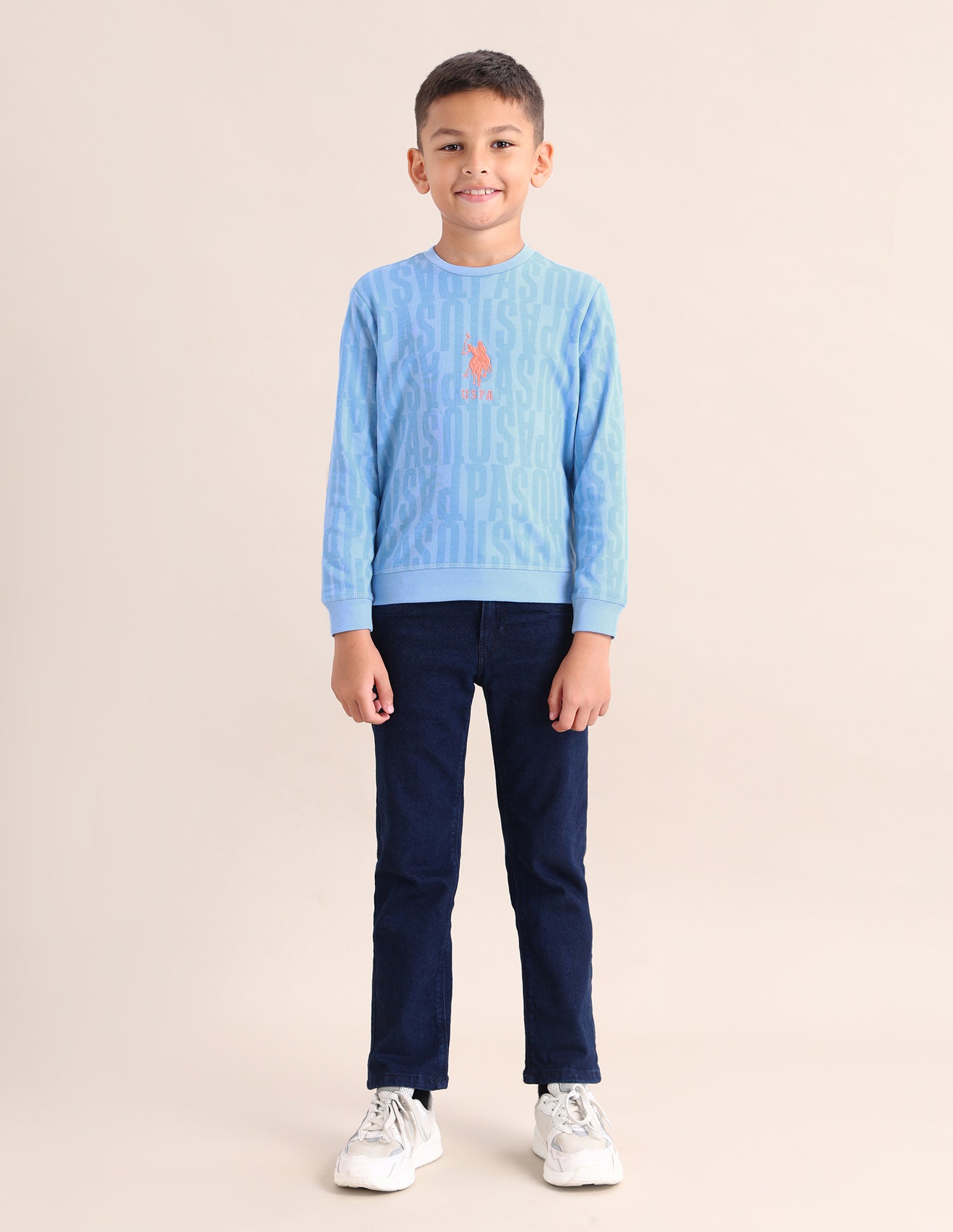 Boys Brand Printed Regular Fit Sweatshirt Light Blue - U.S. POLO ASSN. | Large