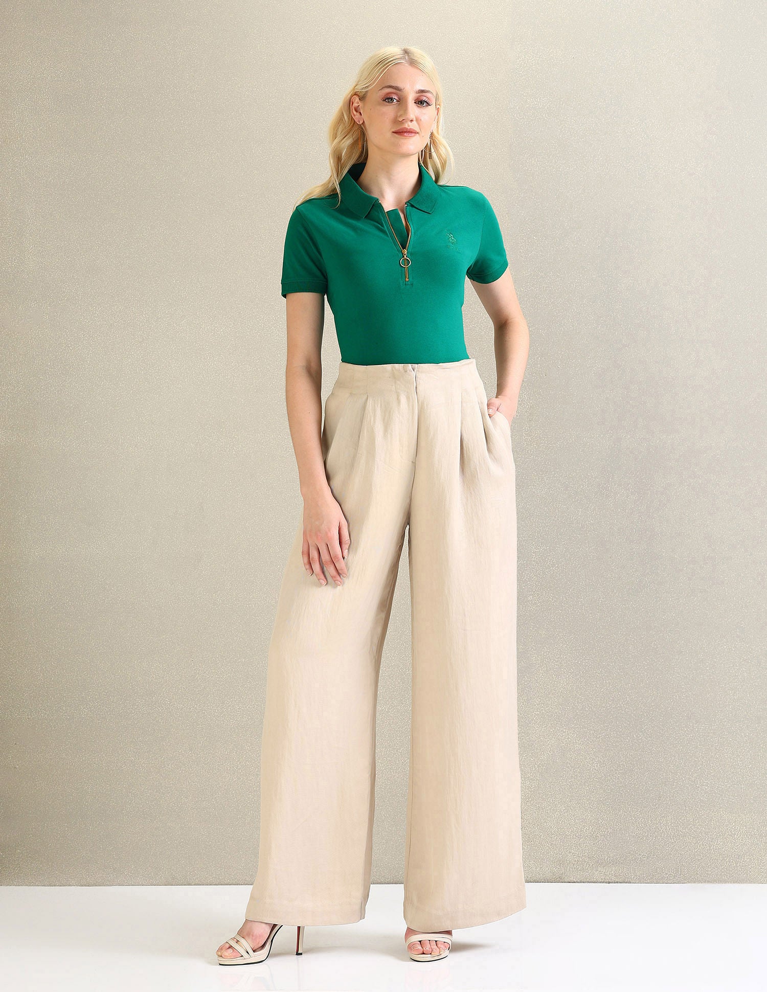 Zipper Placket Solid Polo Shirt Green - U.S. POLO ASSN. | Large