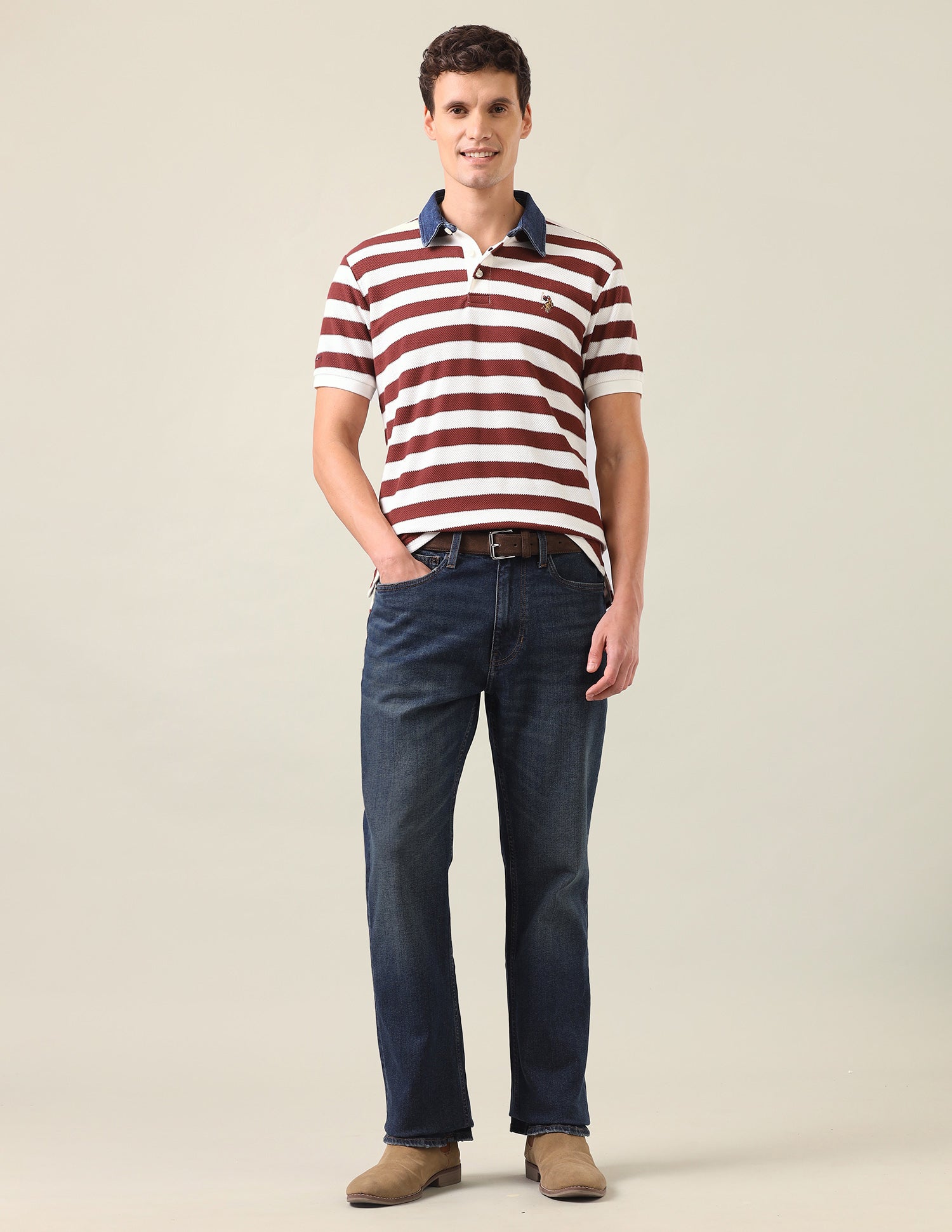 Horizontal Striped Slim Fit Polo Shirt Rust - U.S. Polo Assn. India | Large
