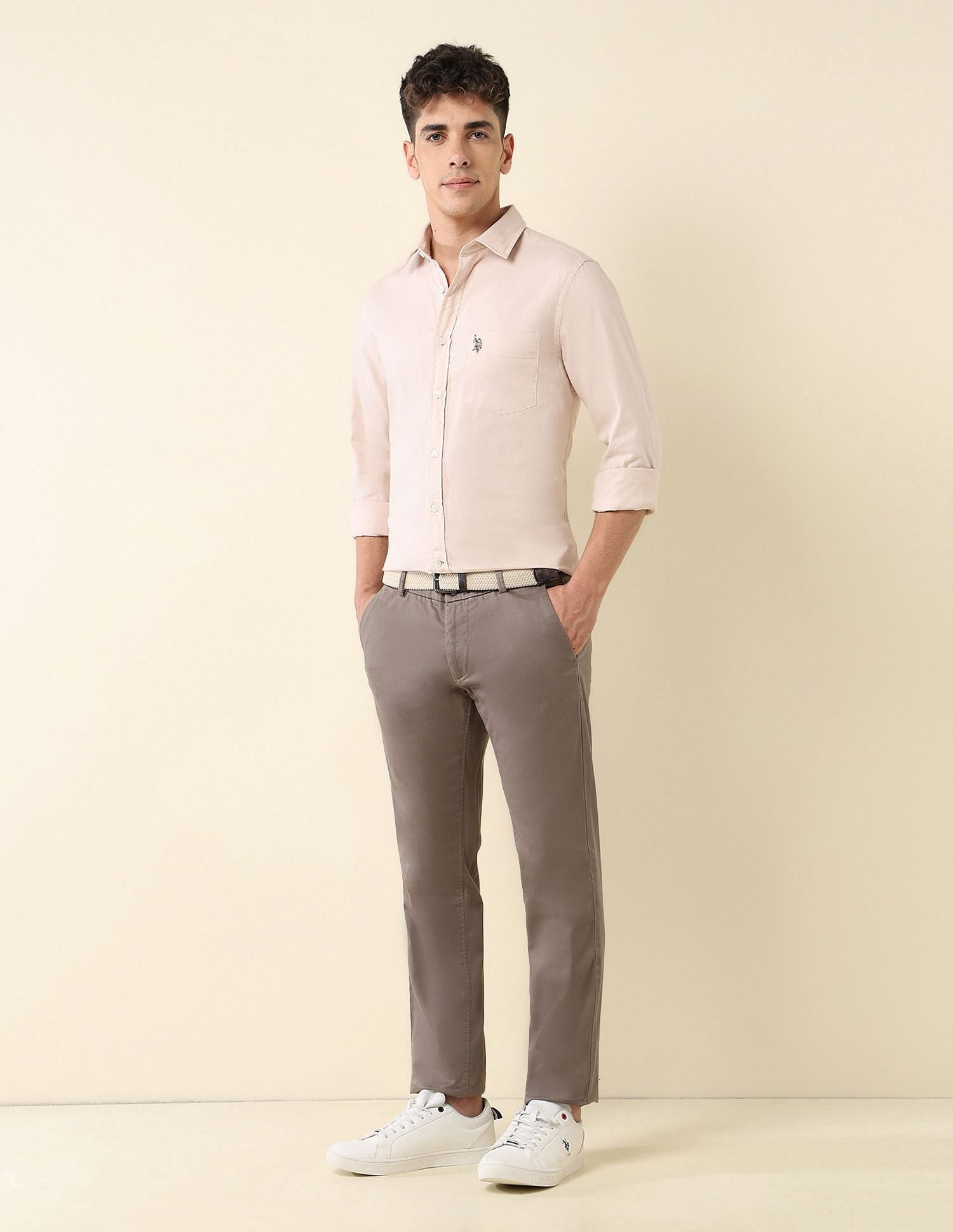 Tailored Fit Dobby Shirt Ivory - U.S. Polo Assn. India | Large