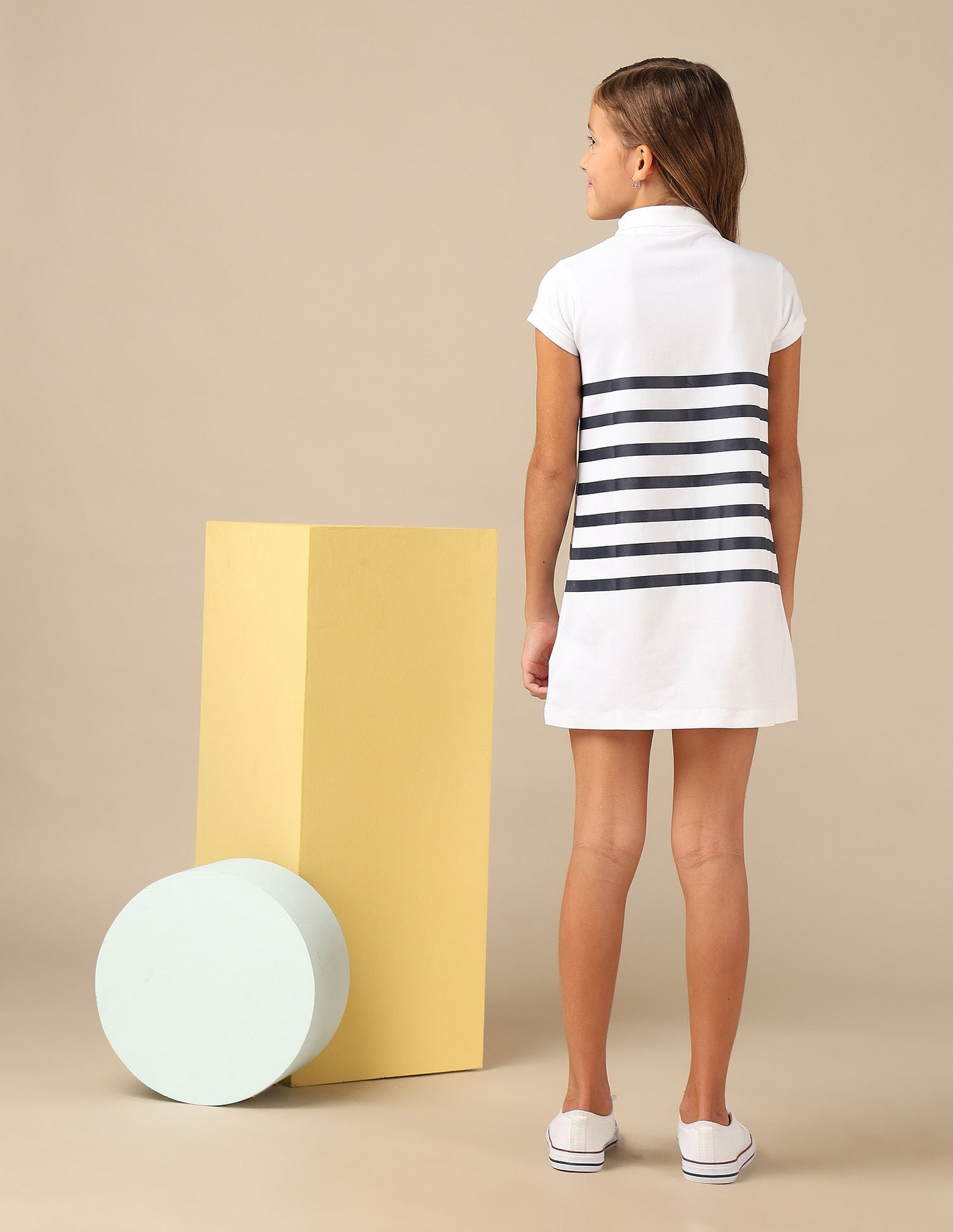 Girls Horizontal Striped Skater Dress White - U.S. POLO ASSN. | Large