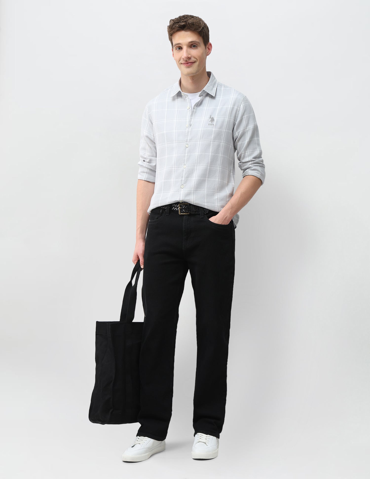 Tartan Checked Dobby Shirt Light Grey - U.S. Polo Assn. India | Large