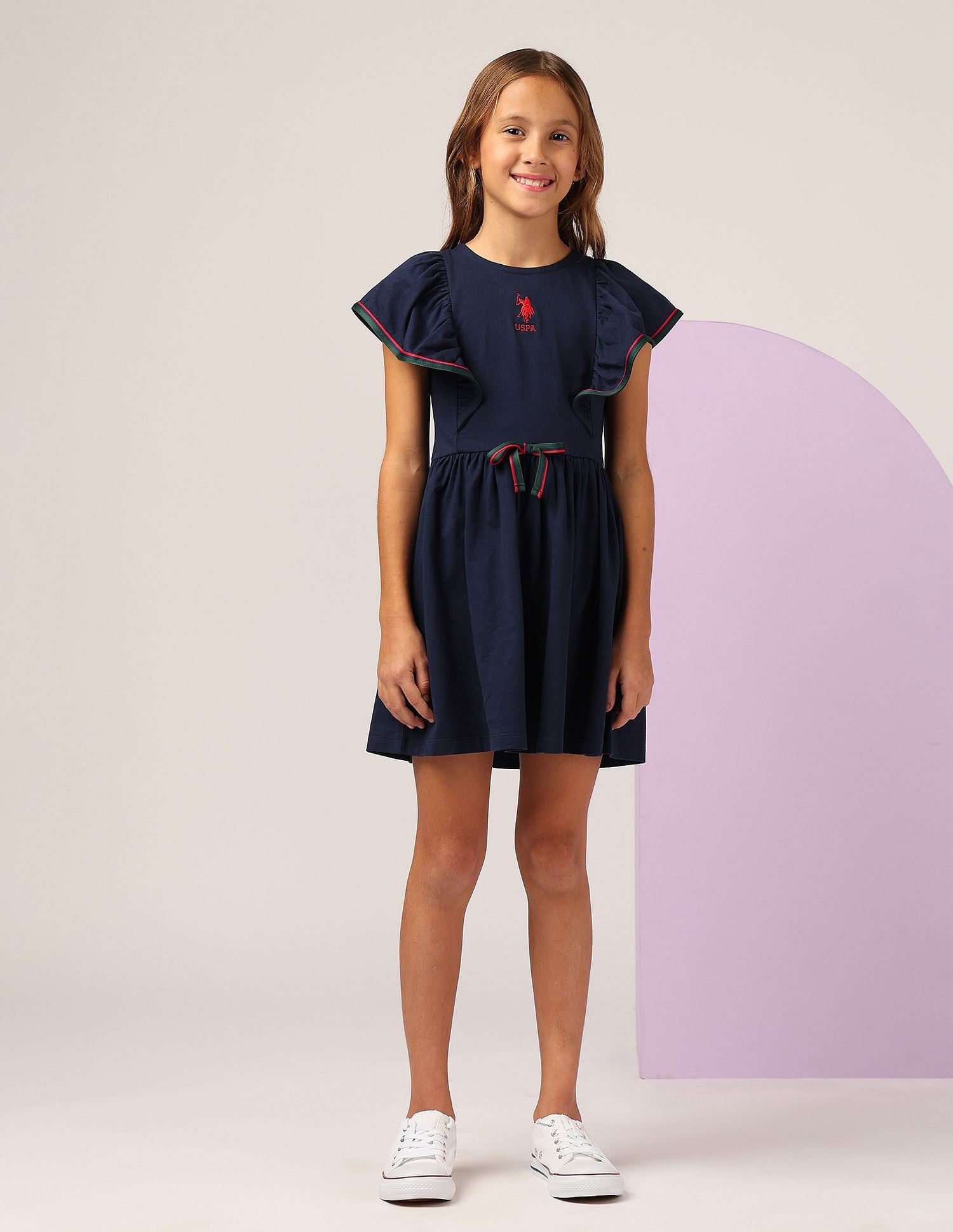 Girls Ruffles Fit And Flare Dress Navy - U.S. POLO ASSN. | Large