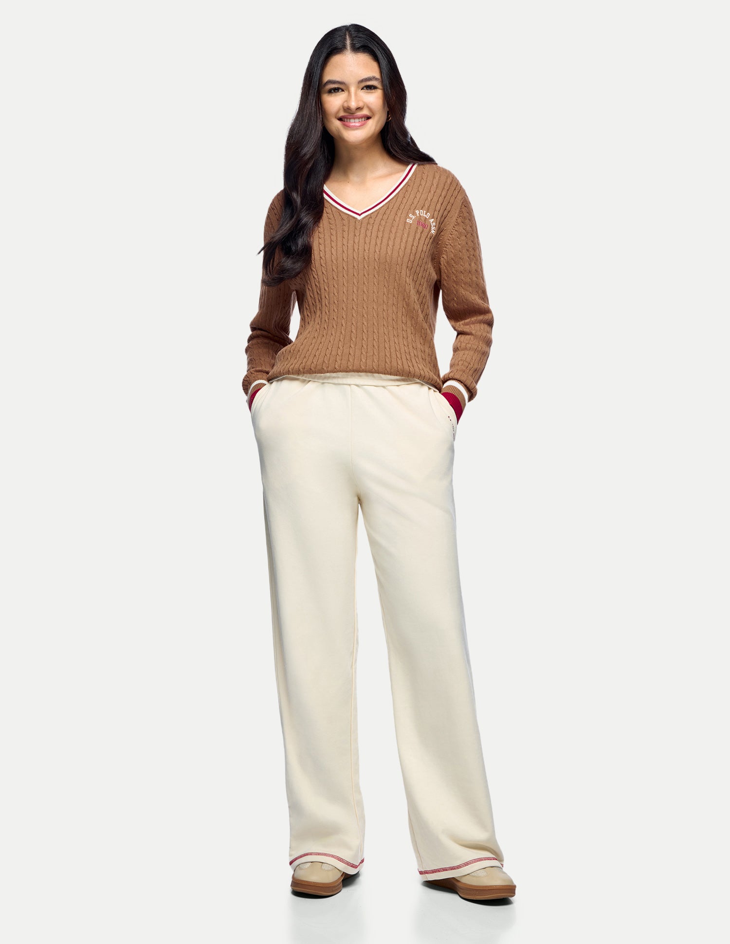 Cable Patterned Knit Regular Fit Sweater Brown - U.S. Polo Assn. India | Large