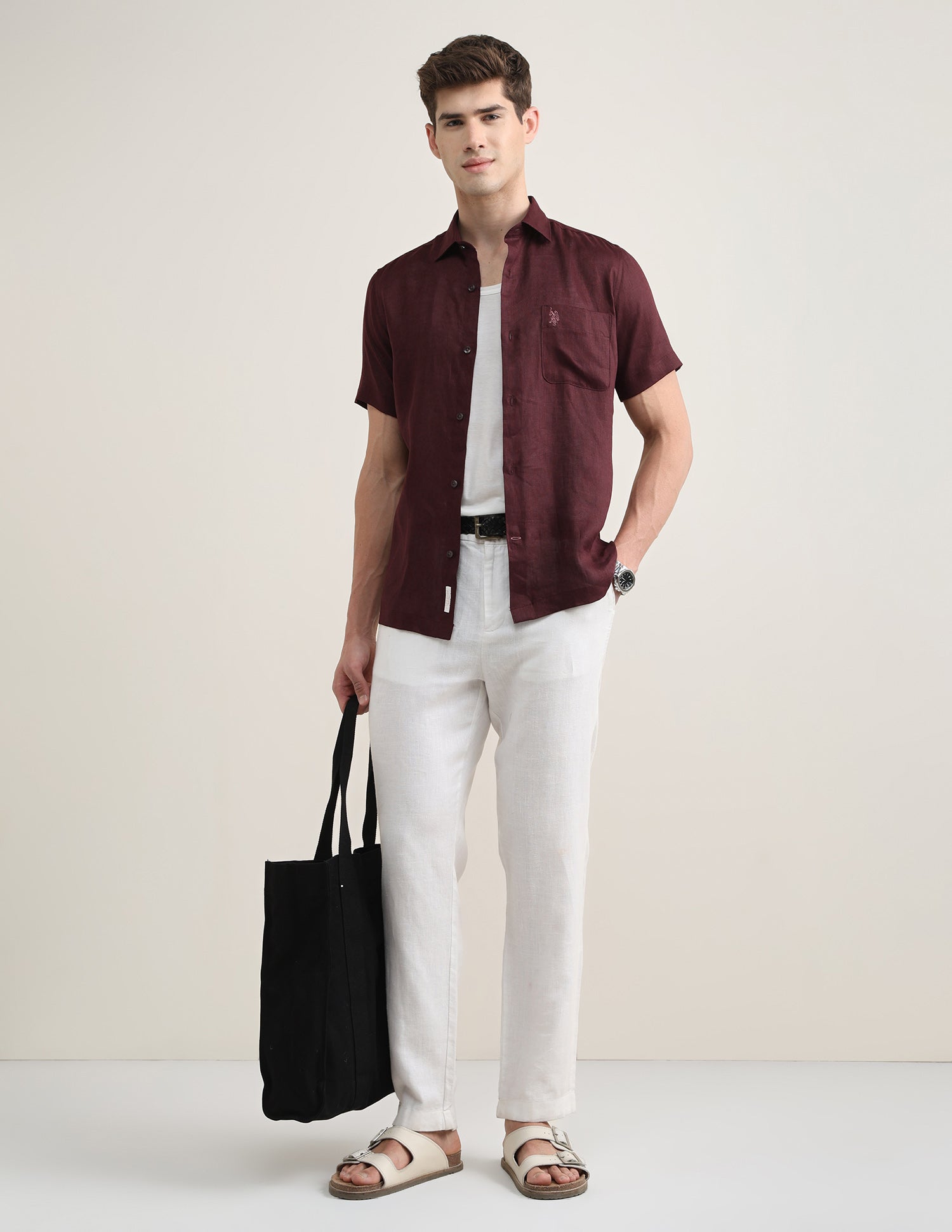 Solid Regular Fit Shirt Maroon - U.S. Polo Assn. India | Large