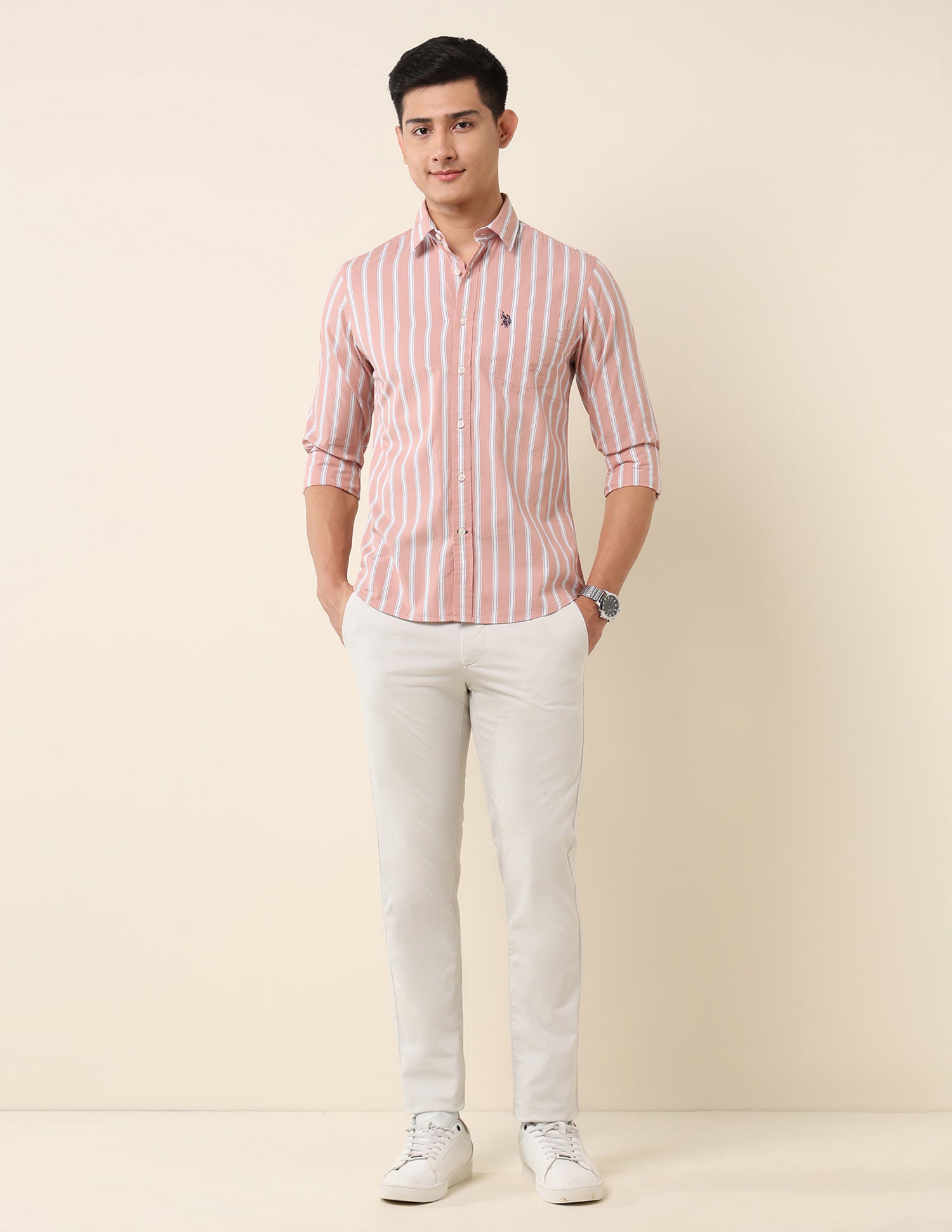 Vertical Striped Pure Cotton Shirt Rust - U.S. Polo Assn. India | Large