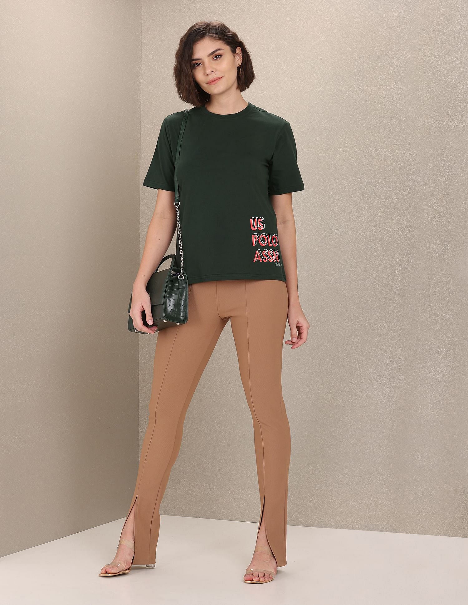 Typographic Print Cotton T-Shirt Dark Green - U.S. POLO ASSN. | Large