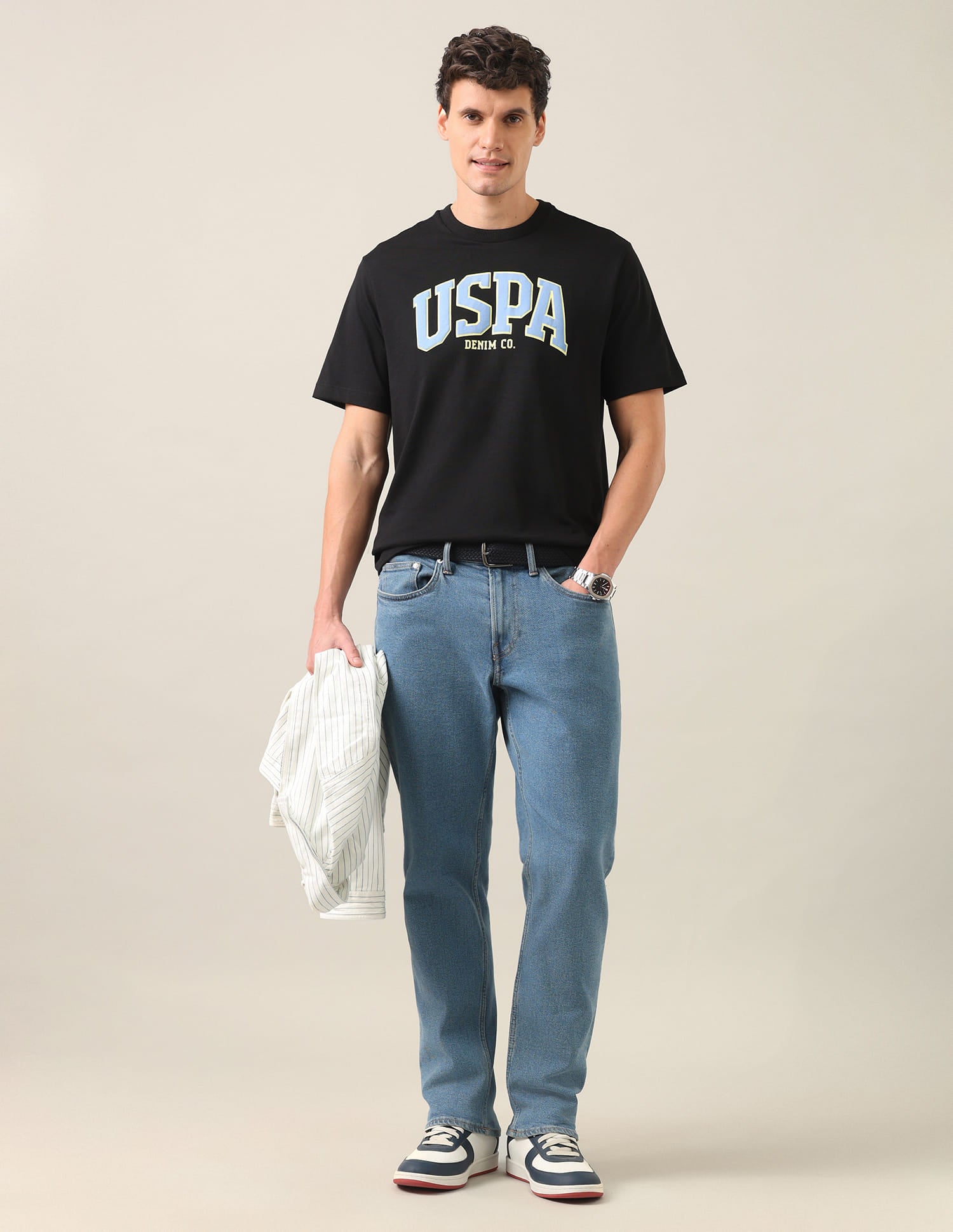 Typographic Brand Printed Relaxed Fit T-Shirt Black - U.S. Polo Assn. India | Large