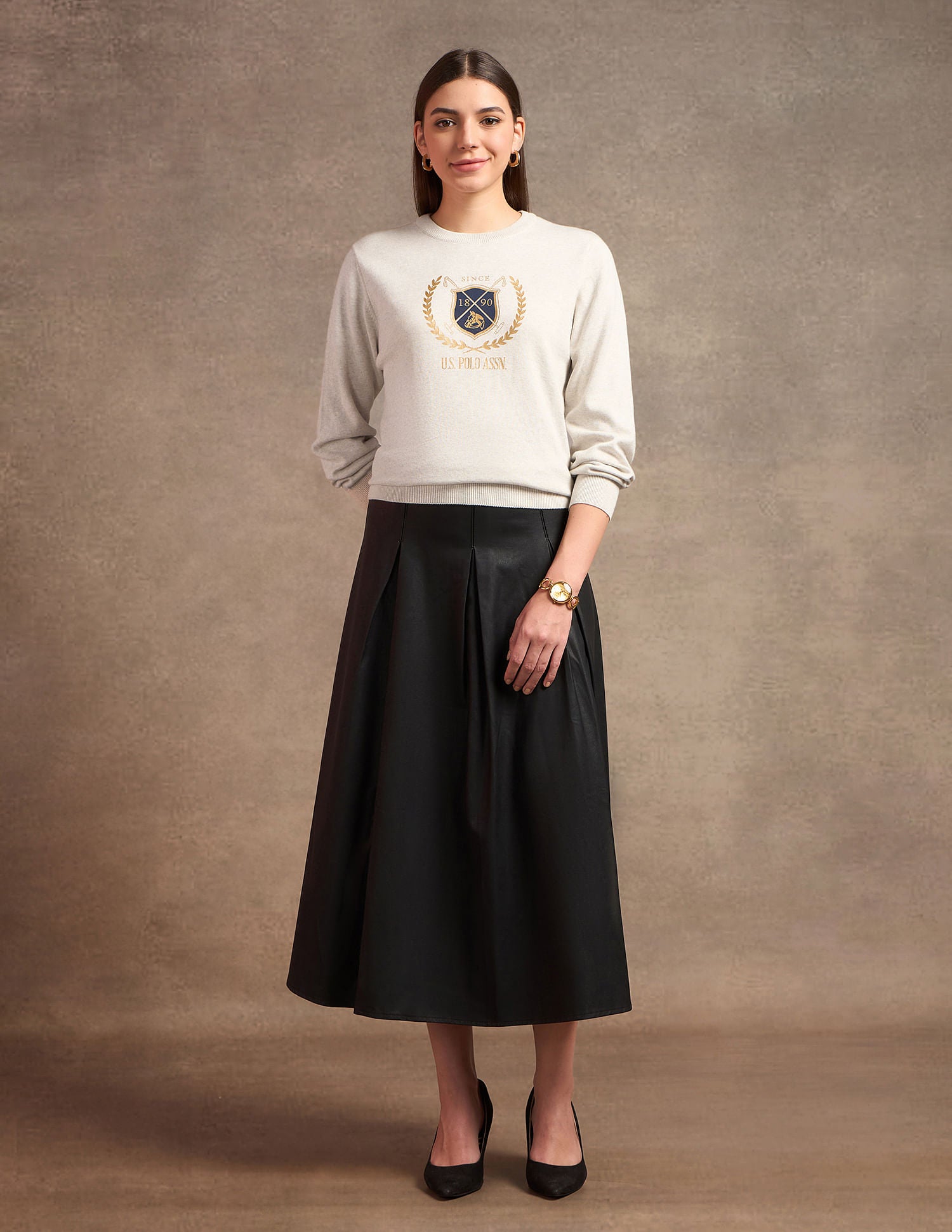 Crest Logo Regular Fit Sweater Off White - U.S. POLO ASSN. | Large