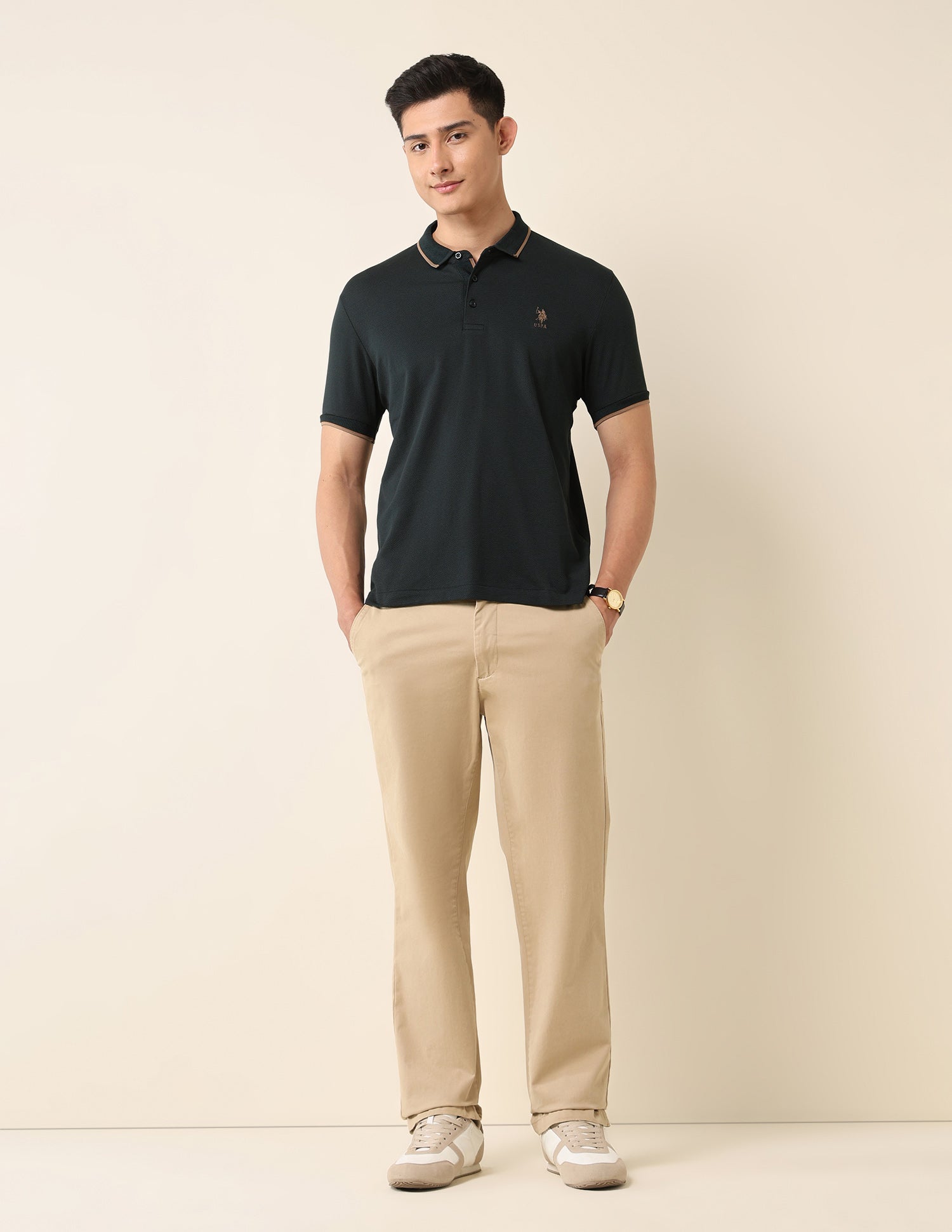 Textured Slim Fit Polo Shirt Dark Green - U.S. POLO ASSN. | Large