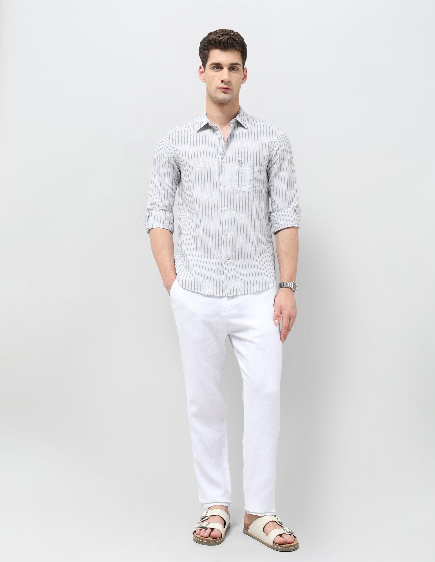 Vertical Striped Tailored Fit Shirt Grey - U.S. POLO ASSN. | Large