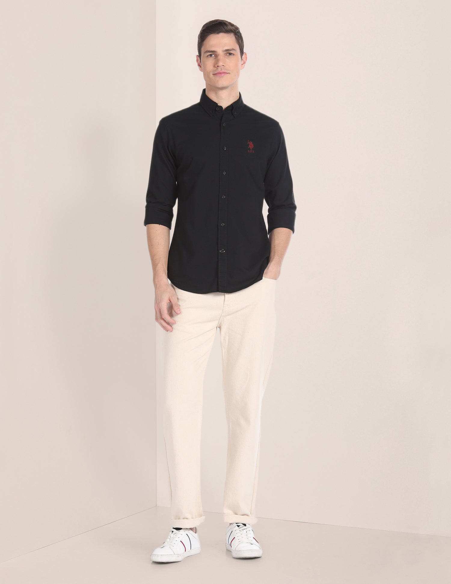 Premium Cotton Solid Shirt Black - U.S. POLO ASSN. | Large