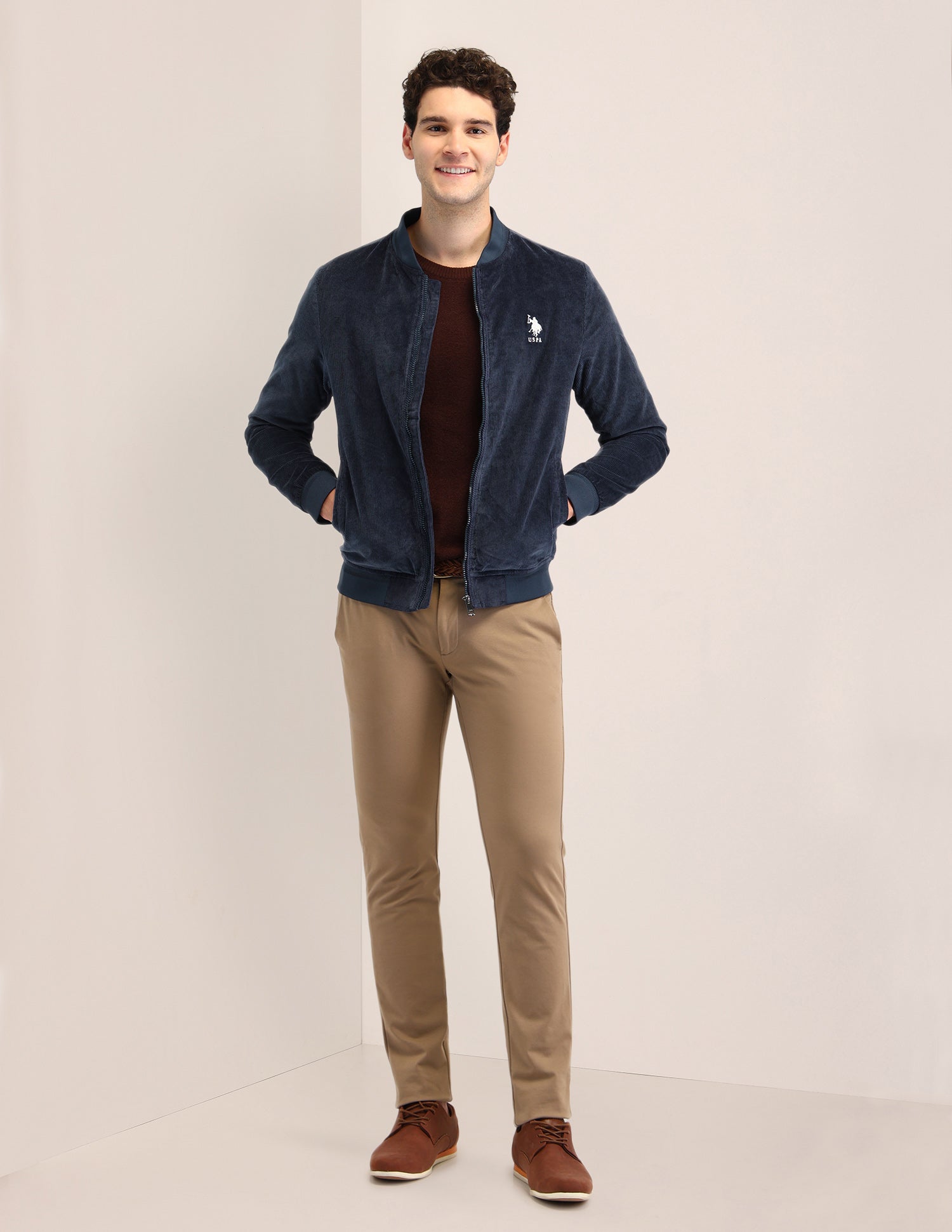 Textured Regular Fit Jacket Blue - U.S. POLO ASSN. | Large