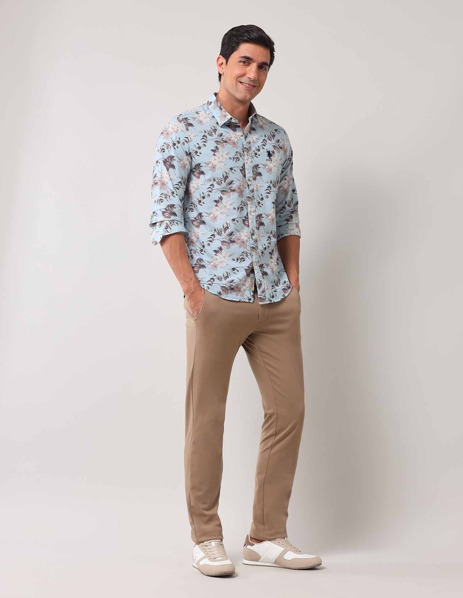 Regular Fit Floral Printed Shirt Light Blue - U.S. POLO ASSN. | Large