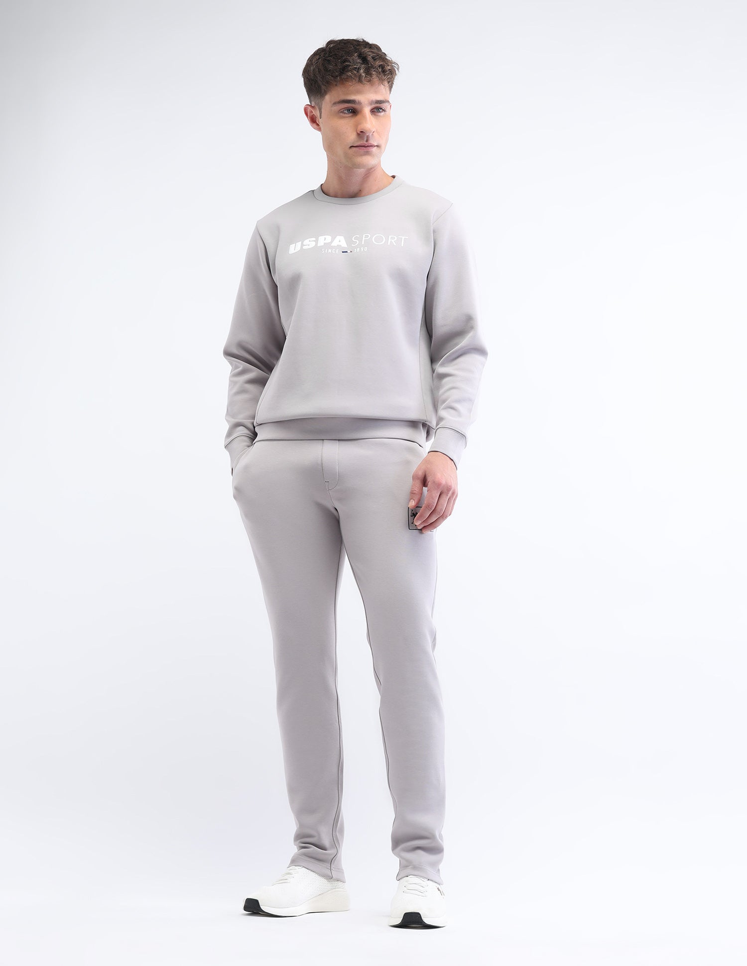 Brand Printed Space Dust Sweatshirt Light Grey - U.S. Polo Assn. India | Large