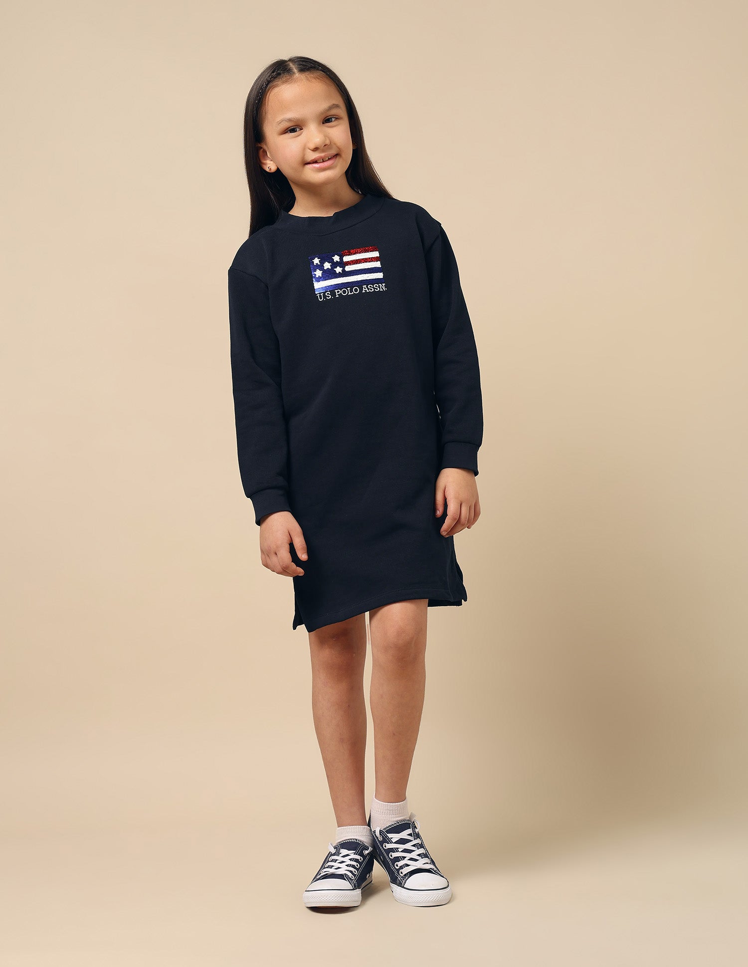 Girls Flip Sequin Sweat Dress Navy - U.S. POLO ASSN. | Large