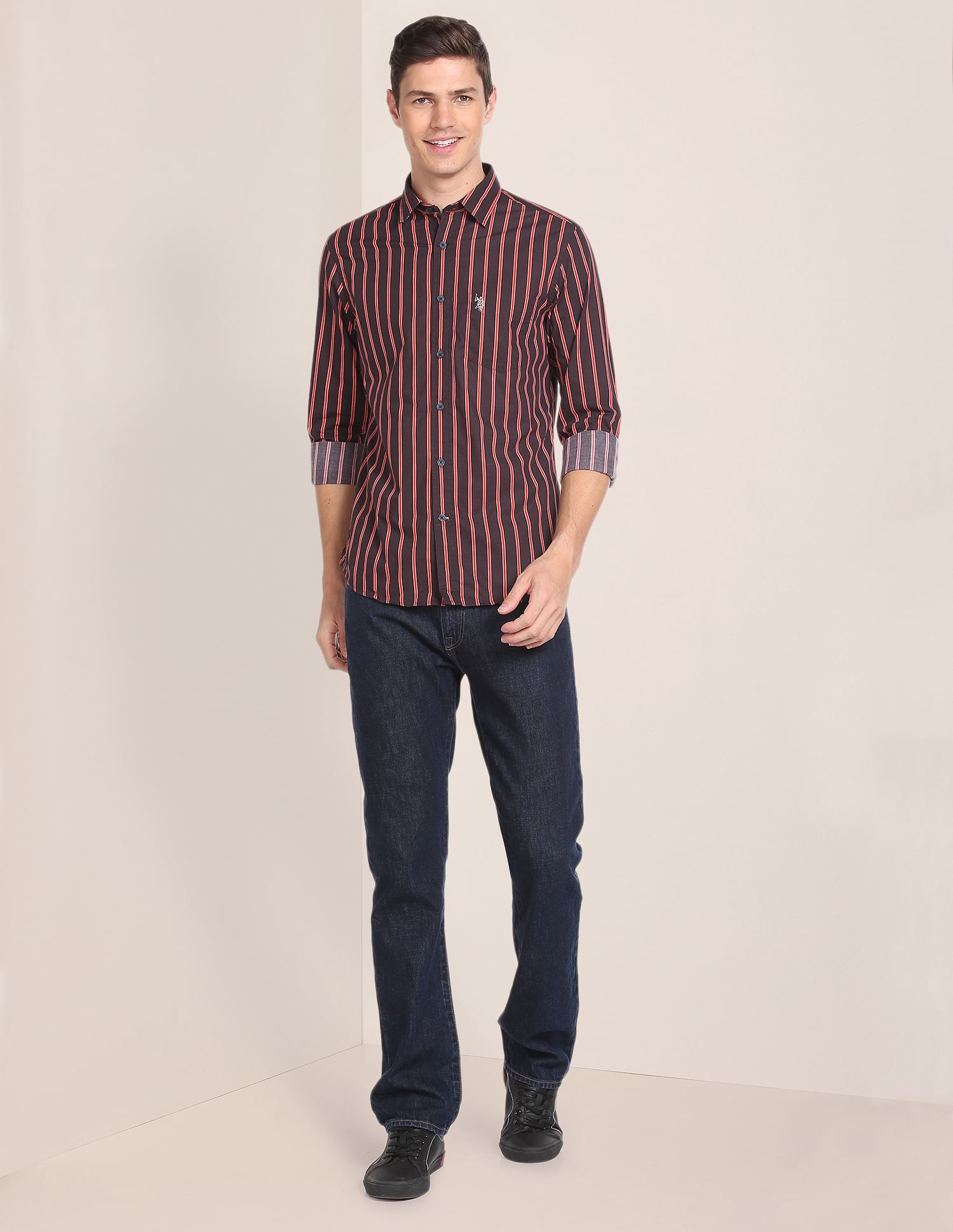 Pure Cotton Striped Casual Shirt Black - U.S. POLO ASSN. | Large