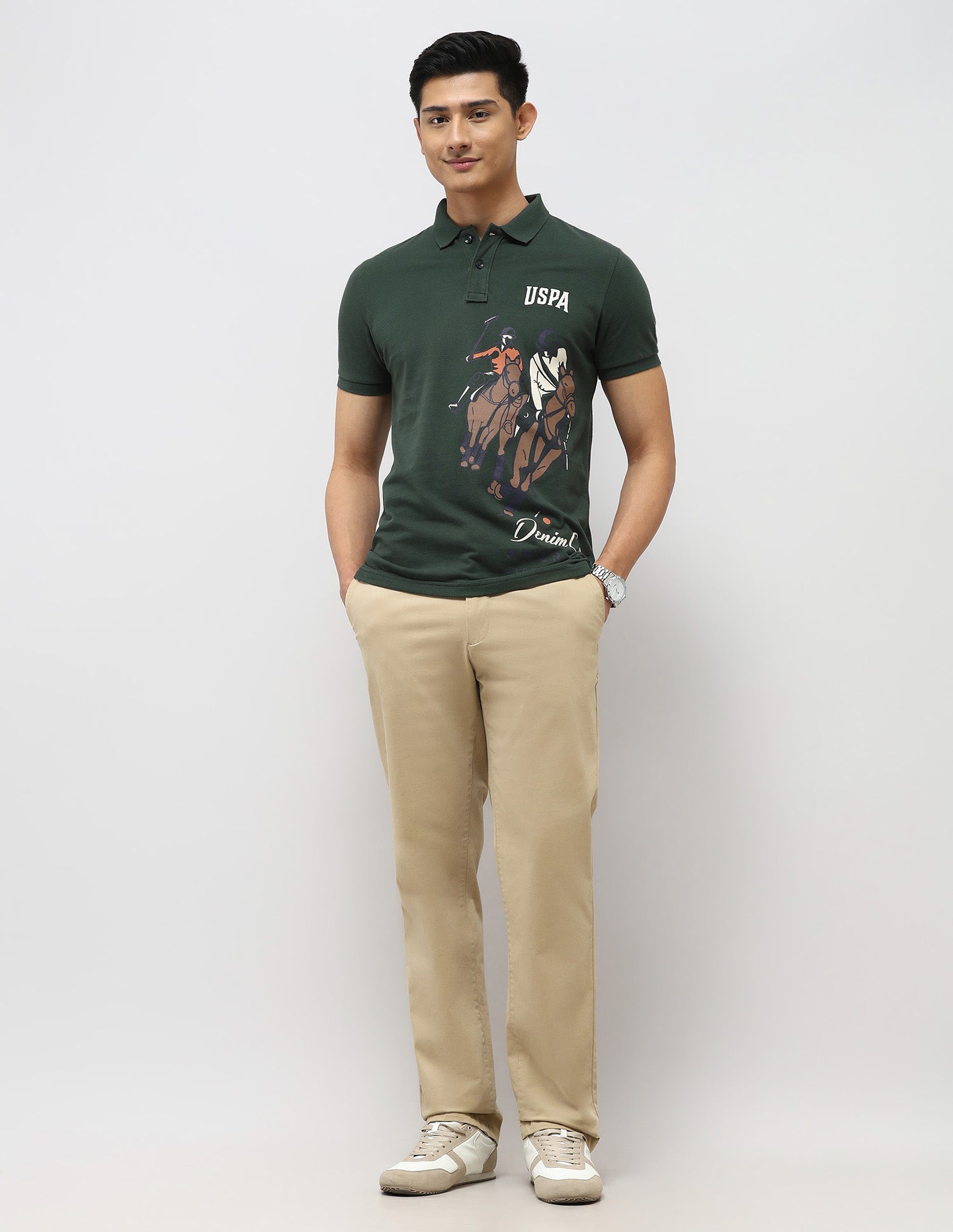 Graphic Printed Muscle Fit Polo Shirt Olive - U.S. Polo Assn. India | Large