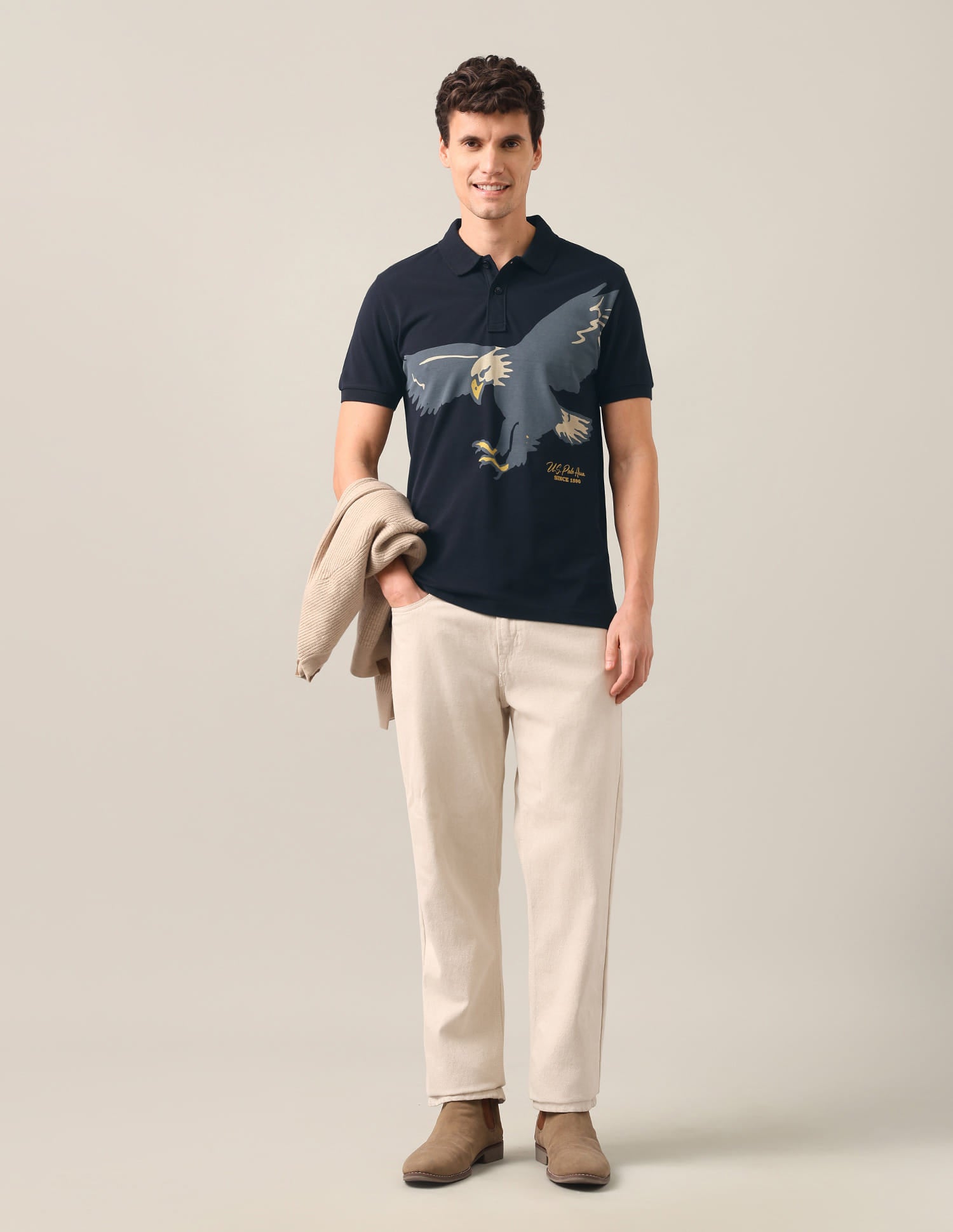 Graphic Printed Slim Fit Polo Shirt Blue - U.S. Polo Assn. India | Large