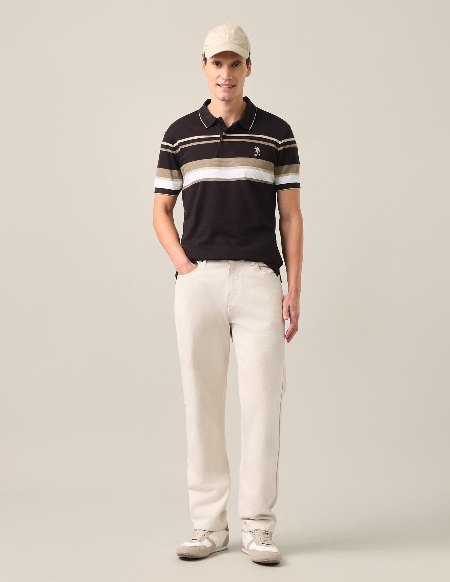 Horizontal Striped Jacquard Slim Fit Polo Shirt Dark Brown - U.S. Polo Assn. India | Large