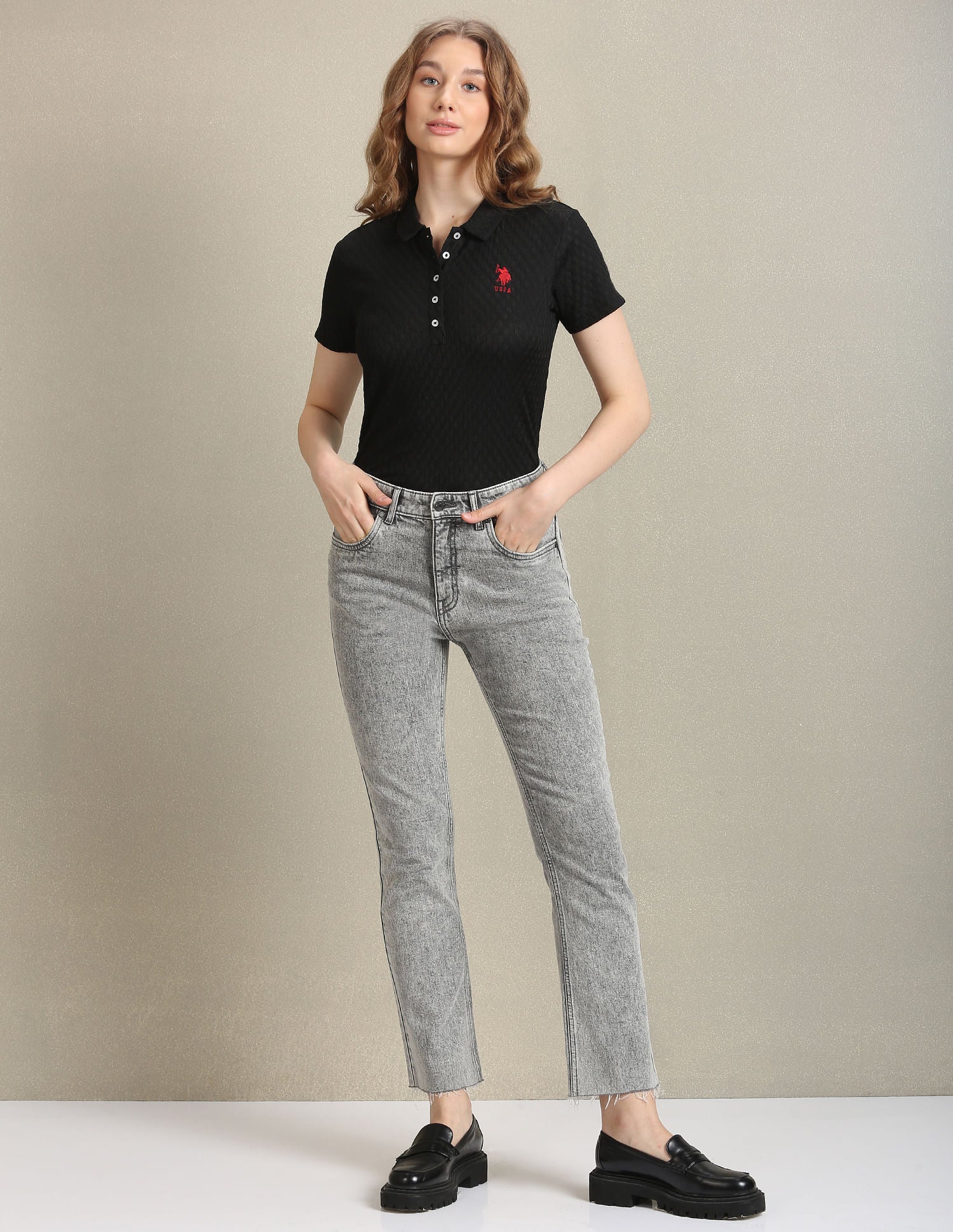 Bootcut Fit Acid Wash Jeans Grey - U.S. Polo Assn. India | Large