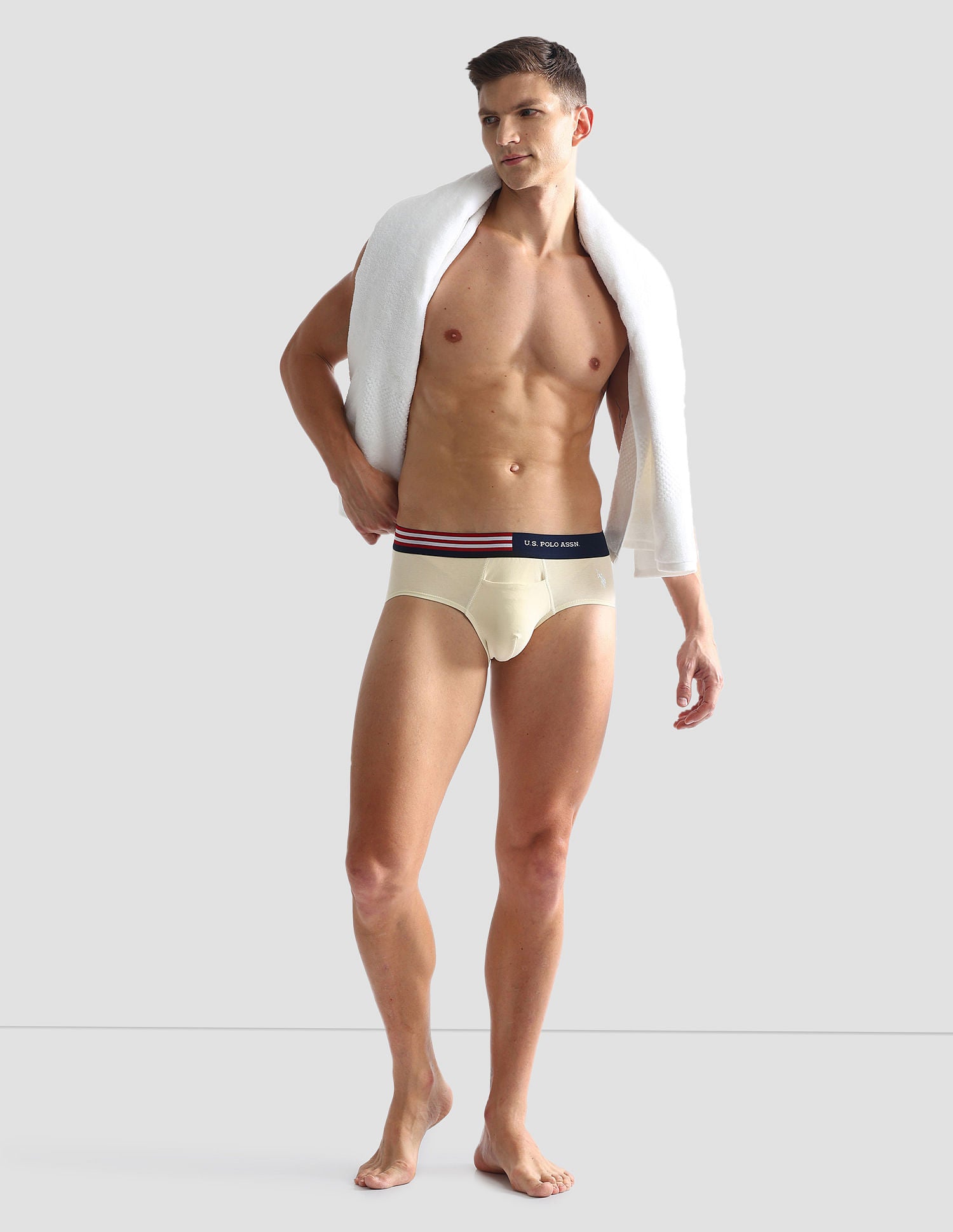 Flag Waist Single Jersey OEB06 Briefs - Pack Of 2 Beige and Navy - U.S. POLO ASSN. | Large