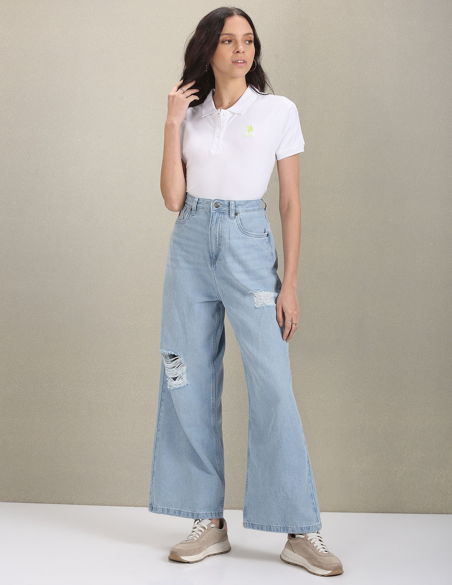 Ribbed Collar Solid Polo Shirt White - U.S. POLO ASSN. | Large