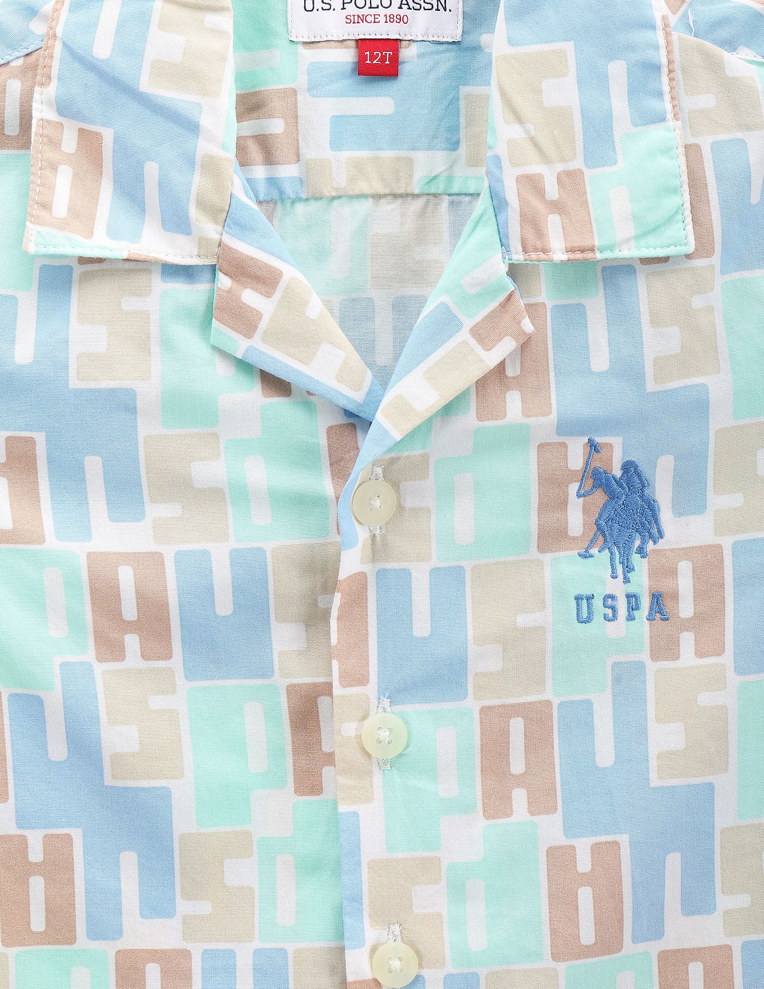 Boys Typographic Print Shirt Blue, Green and Brown - U.S. Polo Assn. India | Large
