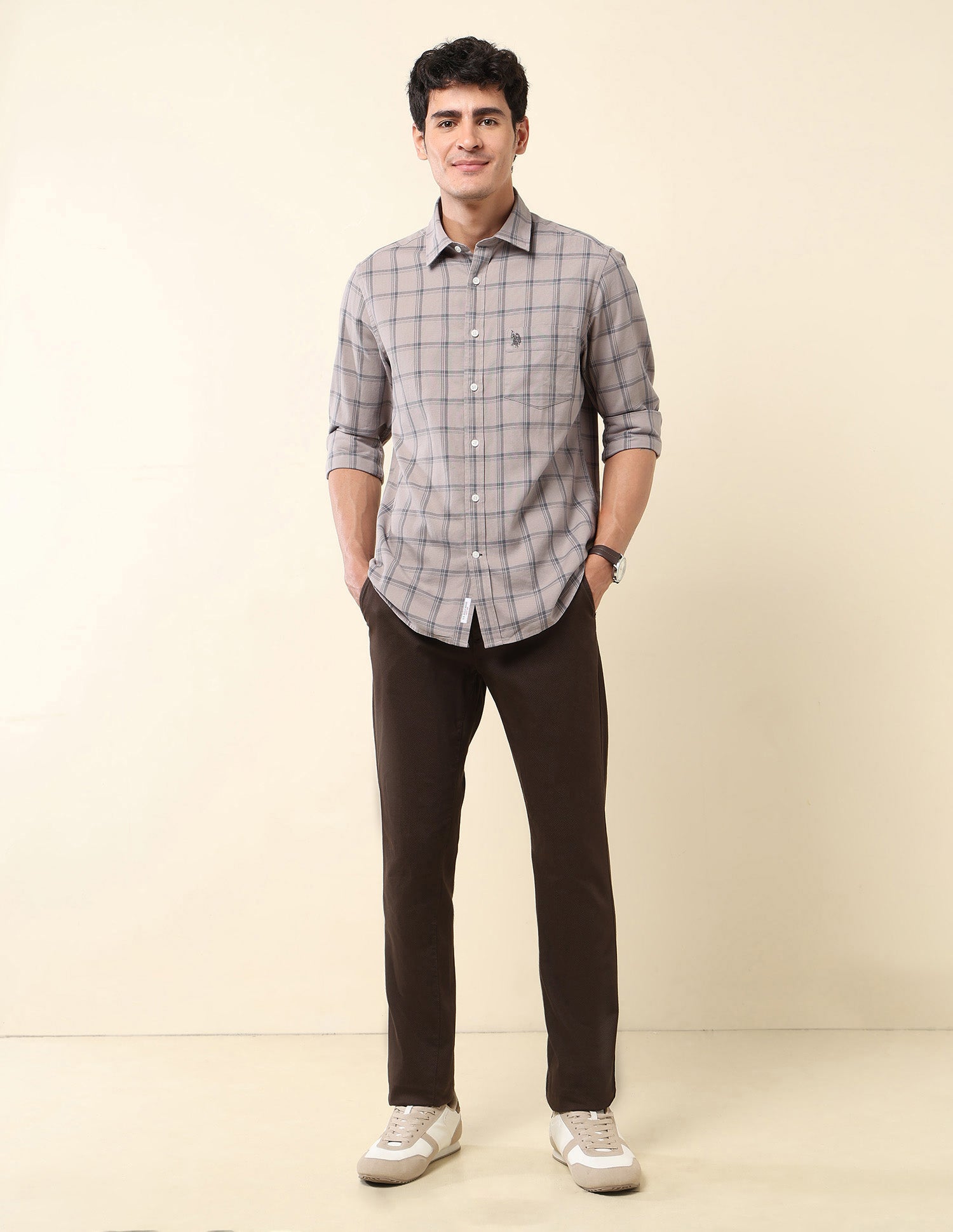 Grid Tattersall Checked Tailored Fit Shirt Grey - U.S. Polo Assn. India | Large