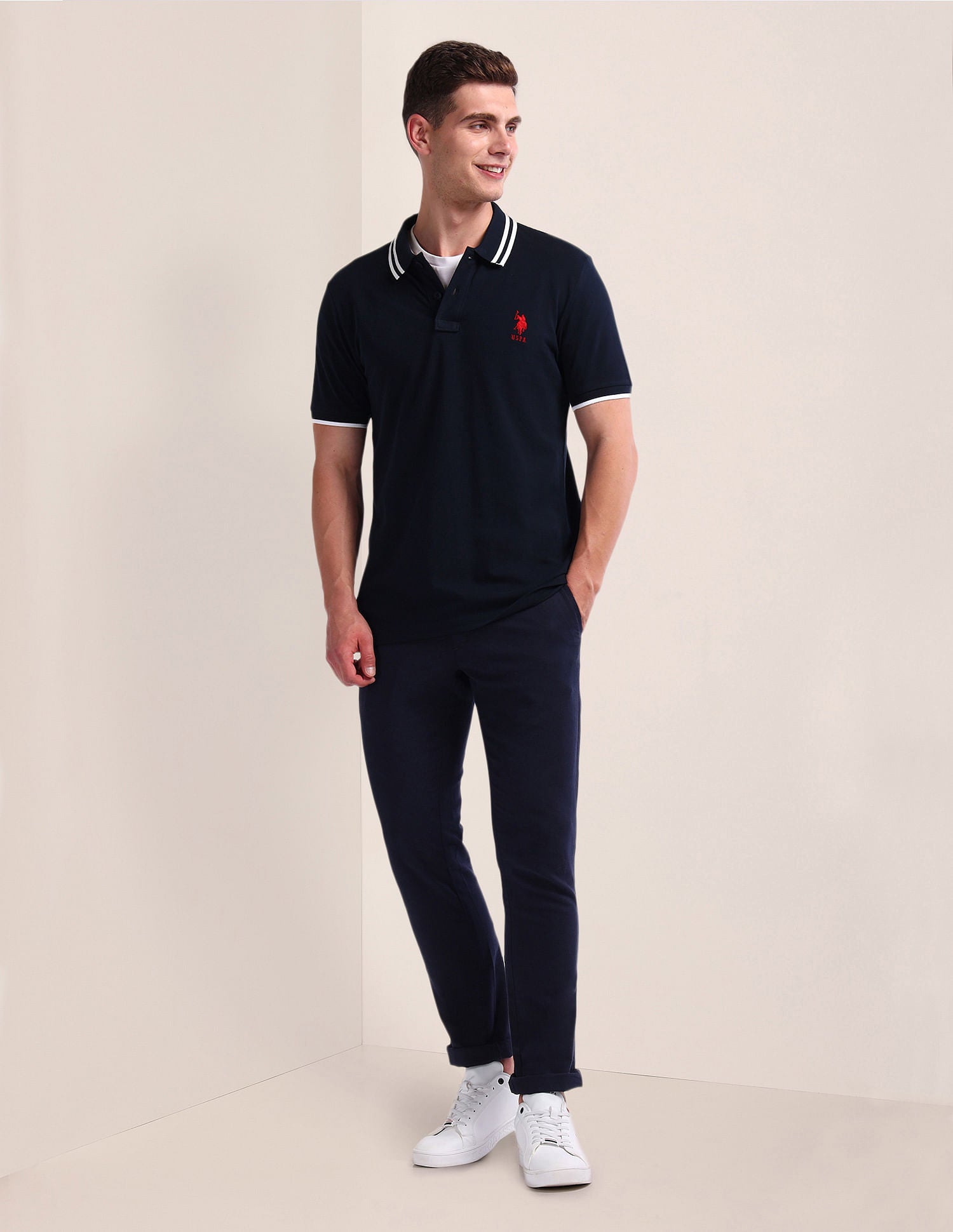 Solid Slim Fit Polo Shirt Navy - U.S. Polo Assn. India | Large