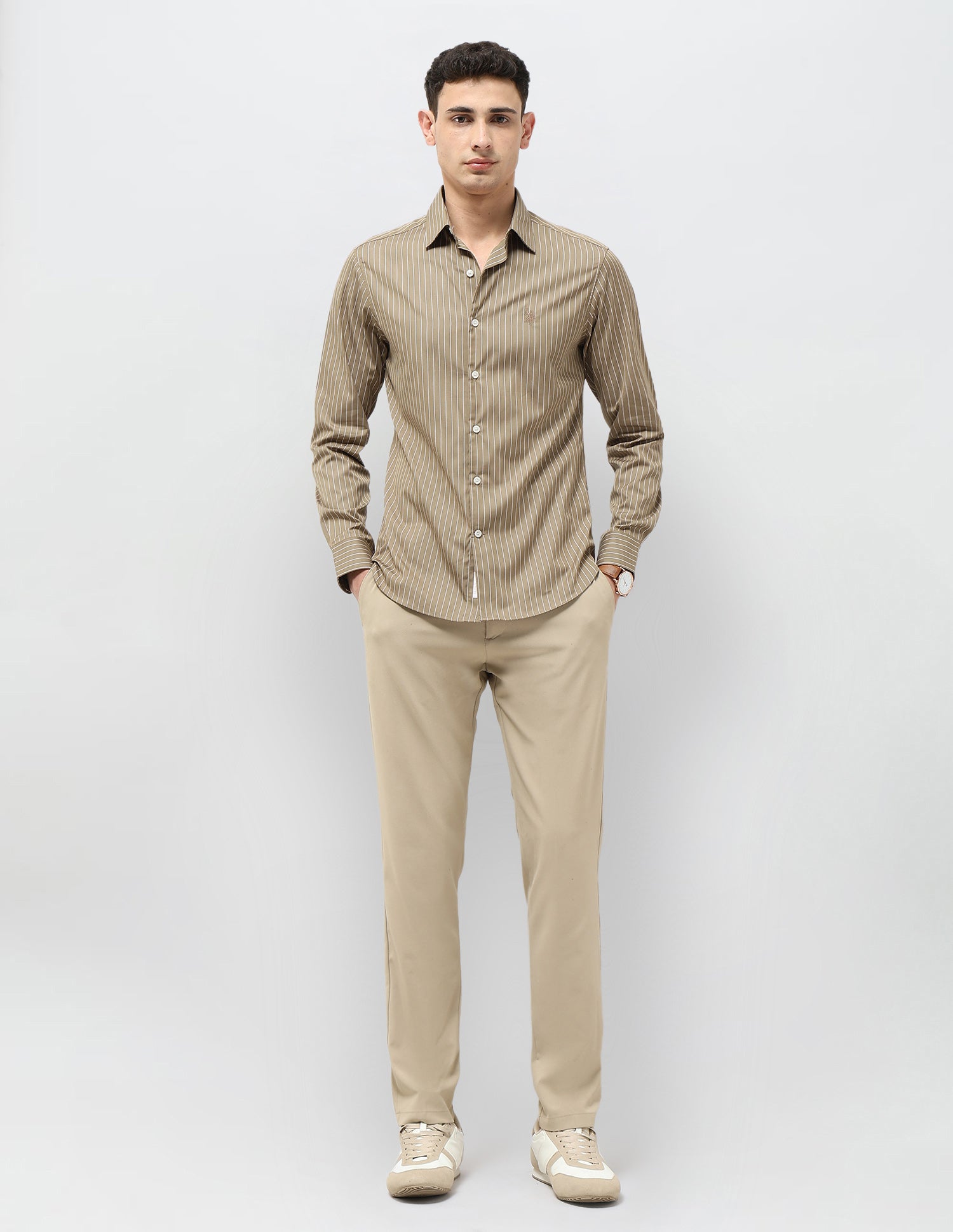 Tailored Fit Vertical Striped Shirt Khaki - U.S. Polo Assn. India | Large