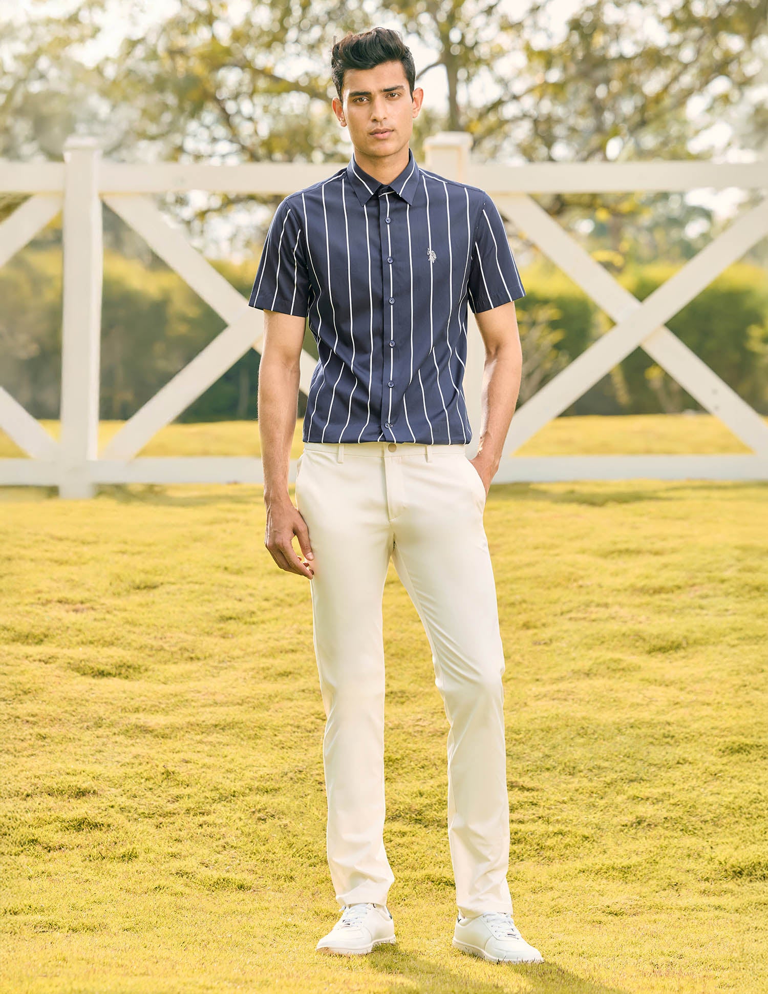 Pacho X Vertical Striped Tailored Fit Shirt Navy - U.S. POLO ASSN. | Large